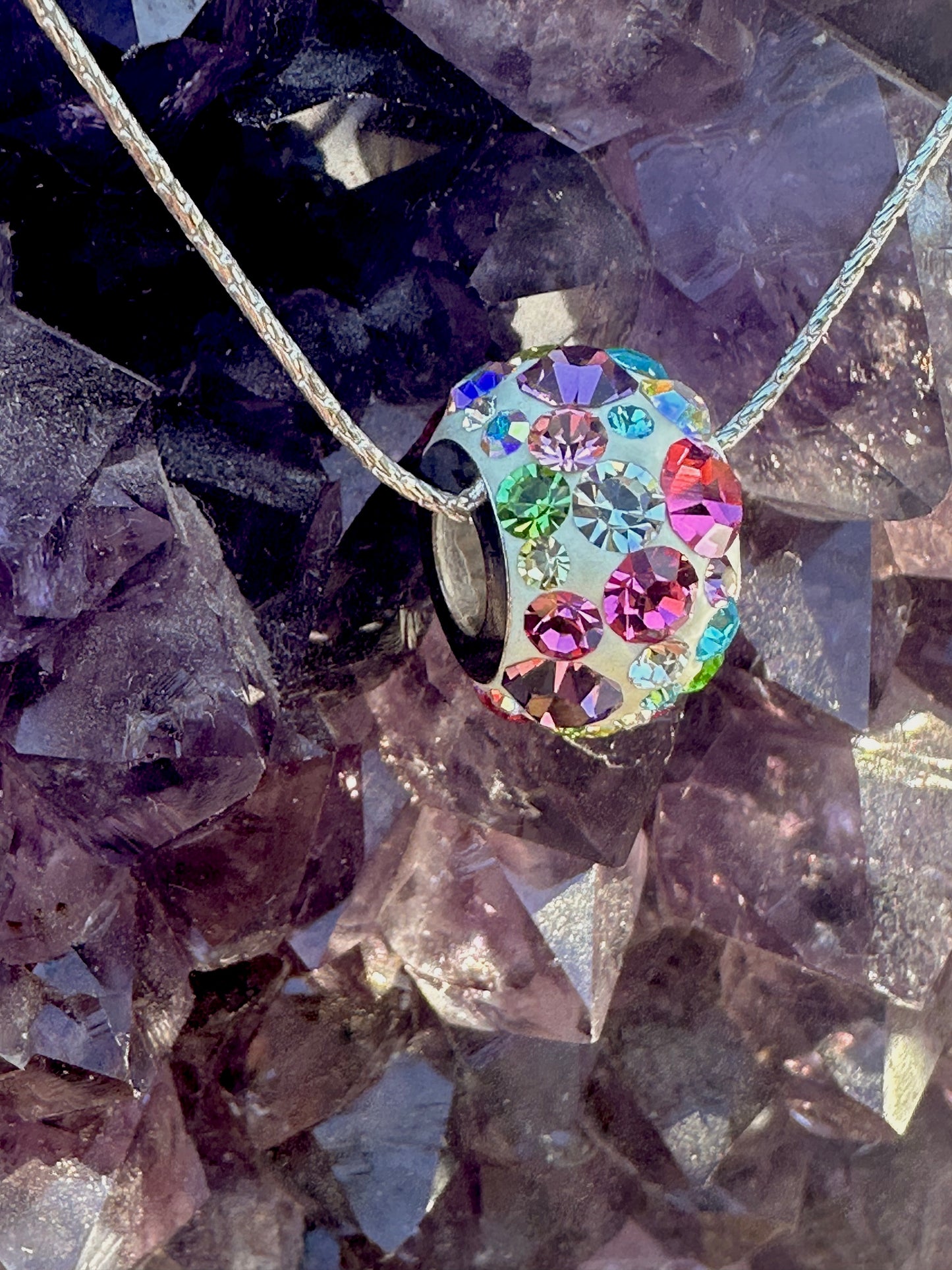 White & Colorful Austrian Crystal Studs Sterling Silver Necklace
