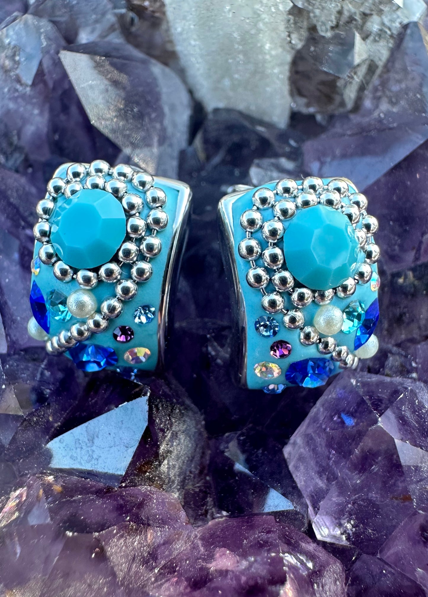 Turquoise Blue Austrian Crystal Sterling Silver Post Earrings