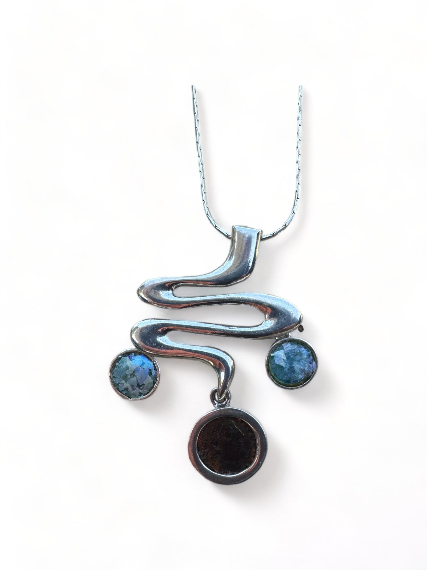 Ancient Roman Coin & Roman Glass Sterling Silver Necklace