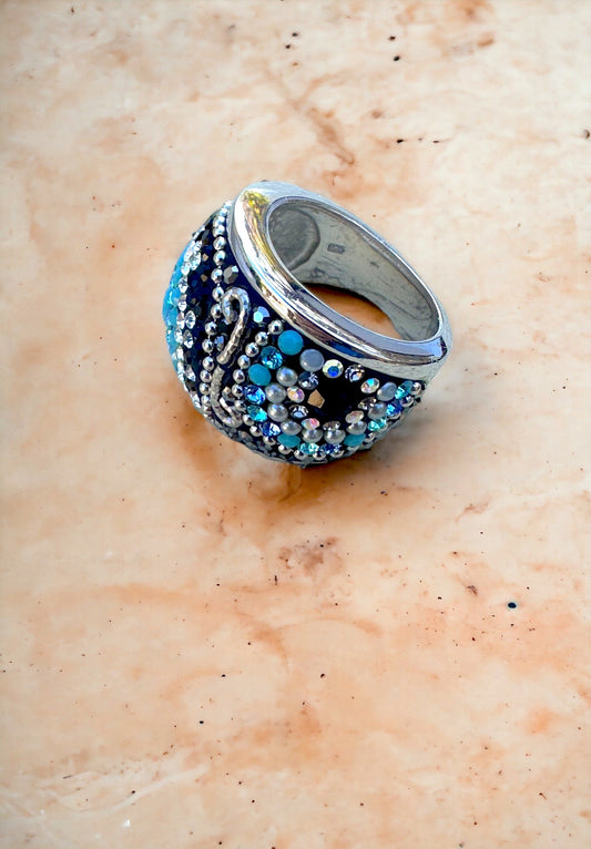 Blues Austrian Crystal Sterling Silver Ring