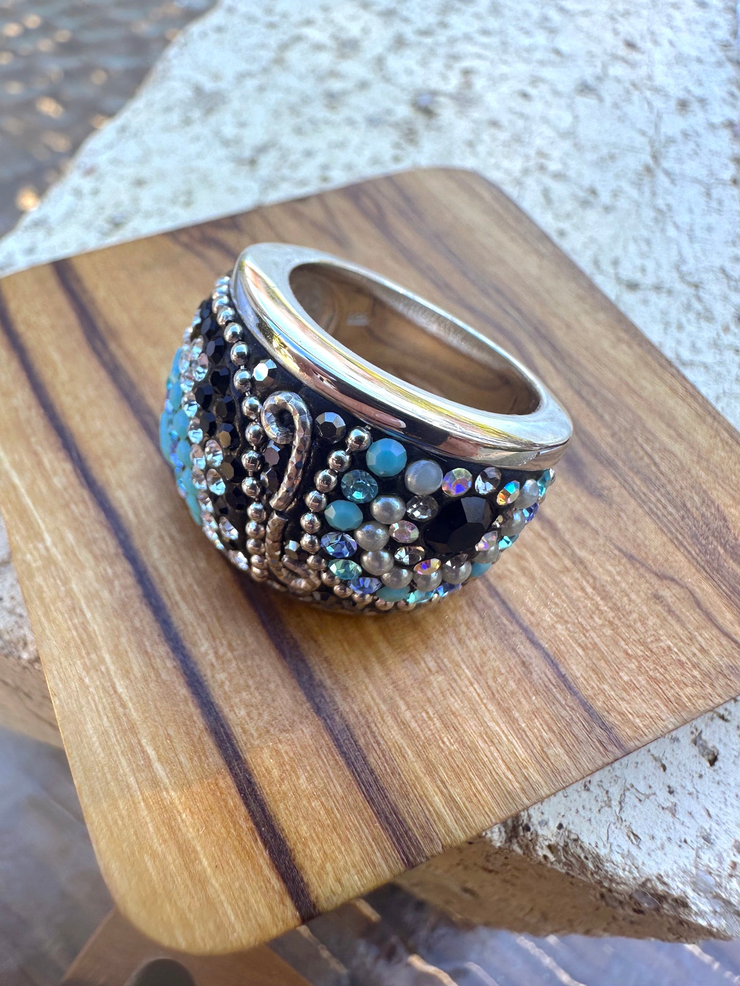 Blues Austrian Crystal Sterling Silver Ring