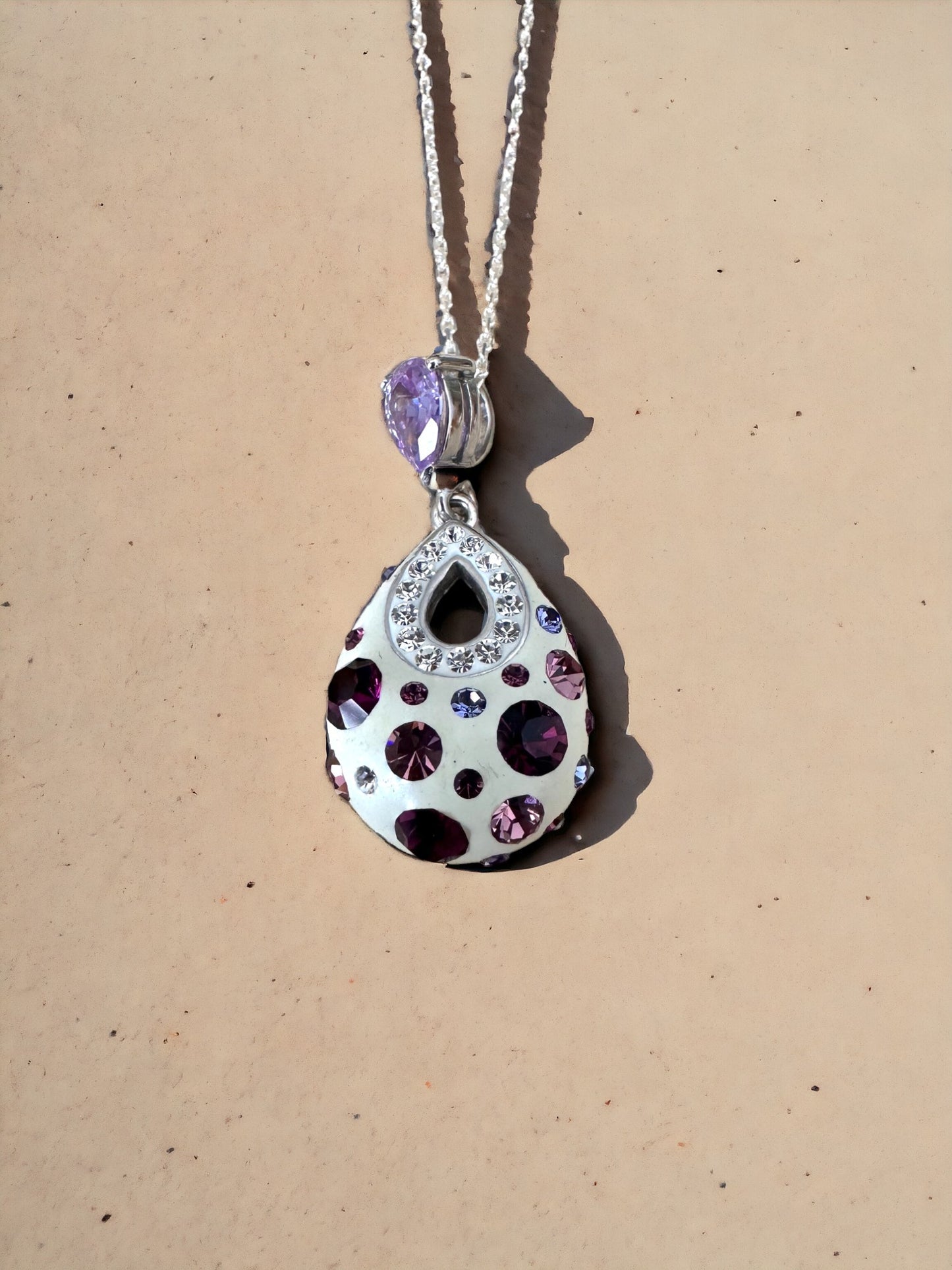 White & Purple Studs Austrian Crystal Sterling Silver Necklace