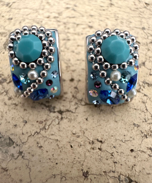 Turquoise Blue Austrian Crystal Sterling Silver Post Earrings