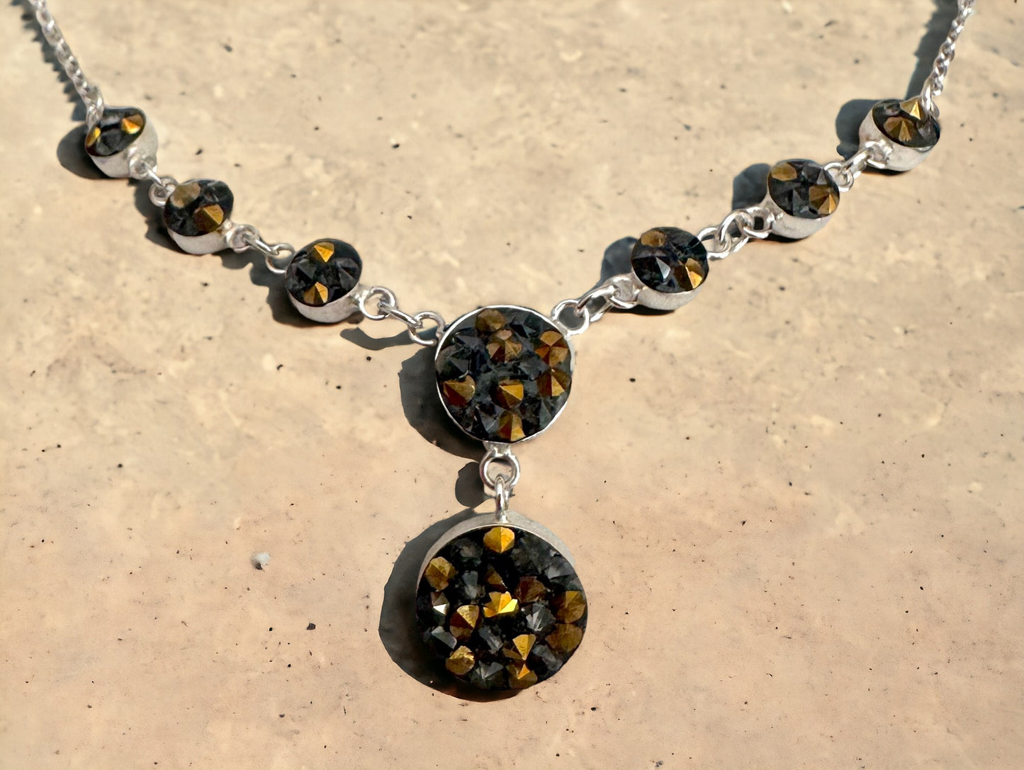 Brown & Gold 8 Parts Austrian Crystal Sterling Silver Necklace