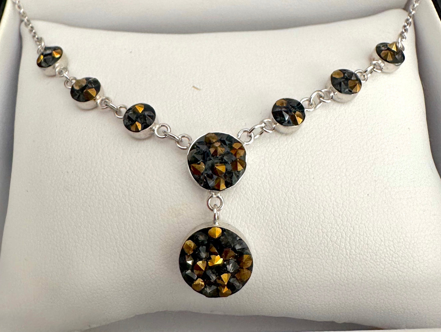 Brown & Gold 8 Parts Austrian Crystal Sterling Silver Necklace