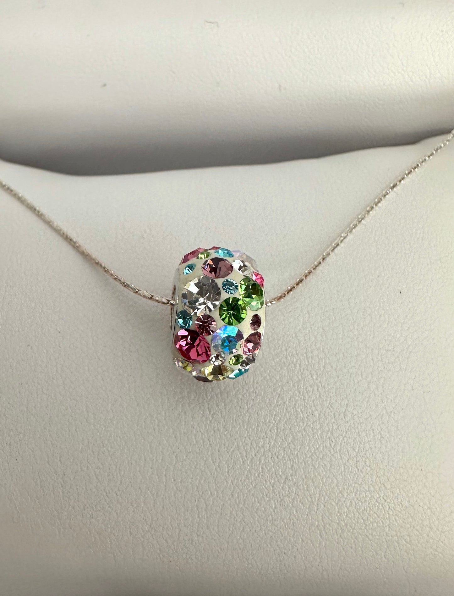 White & Colorful Austrian Crystal Studs Sterling Silver Necklace