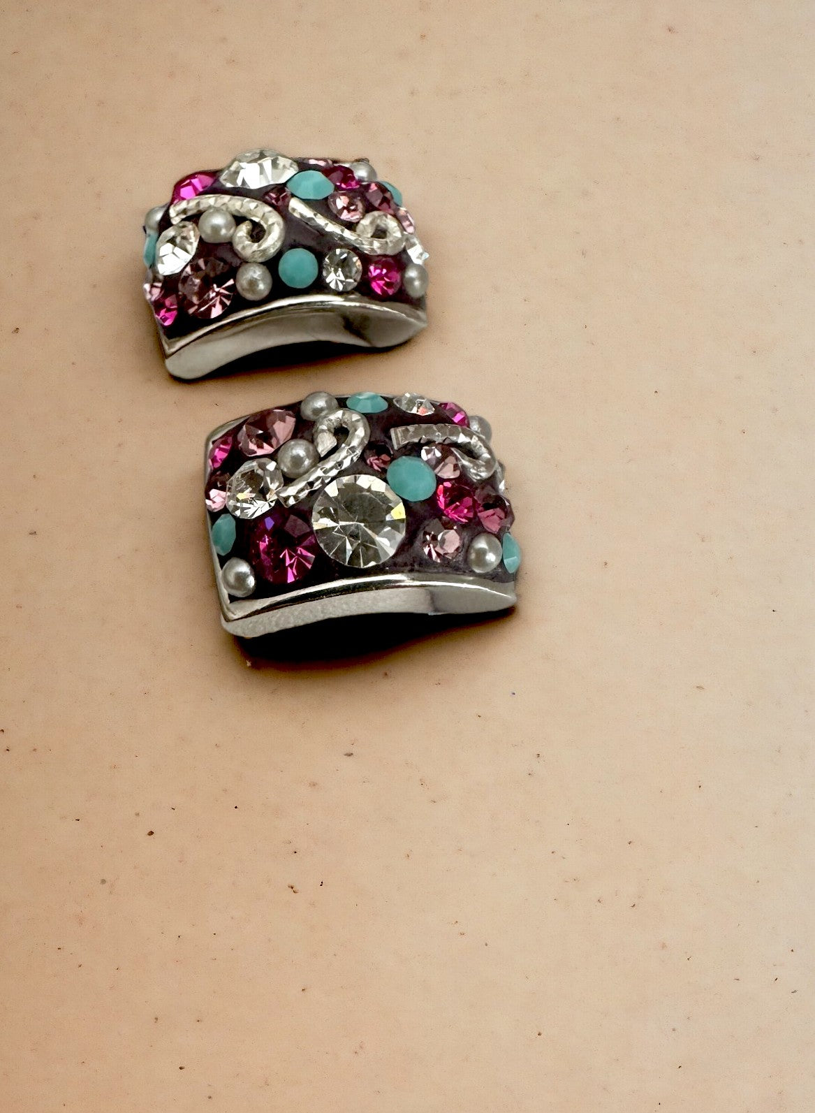 Pink & Turquoise & Clear Austrian Crystal Sterling Silver Post Earrings