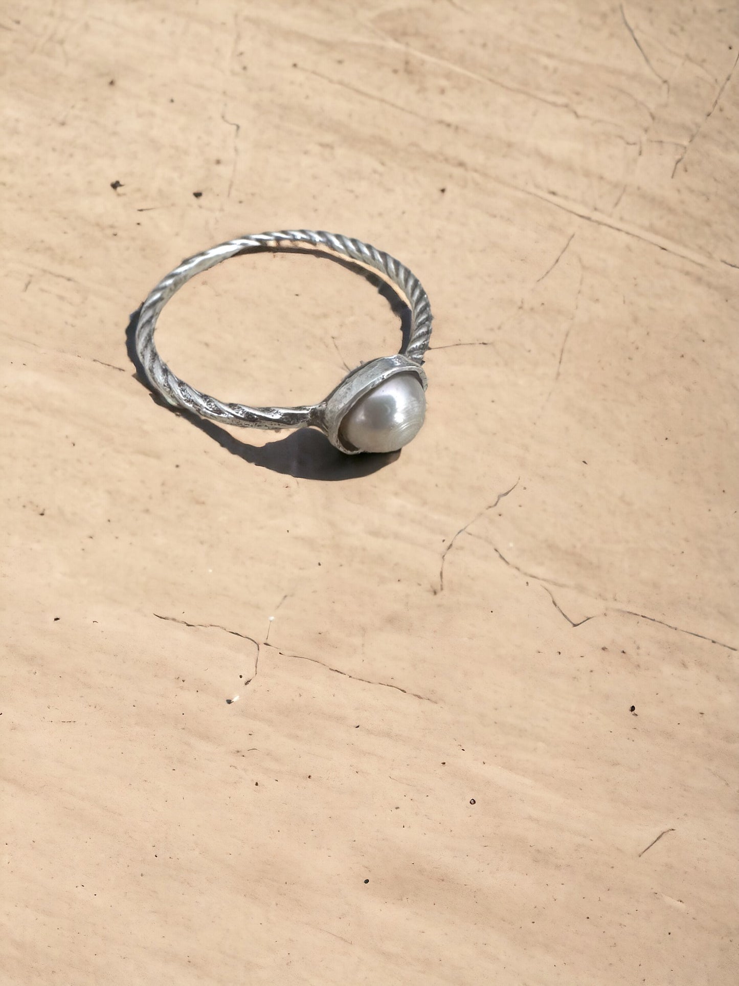 White Pearl Thin Sterling Silver Ring