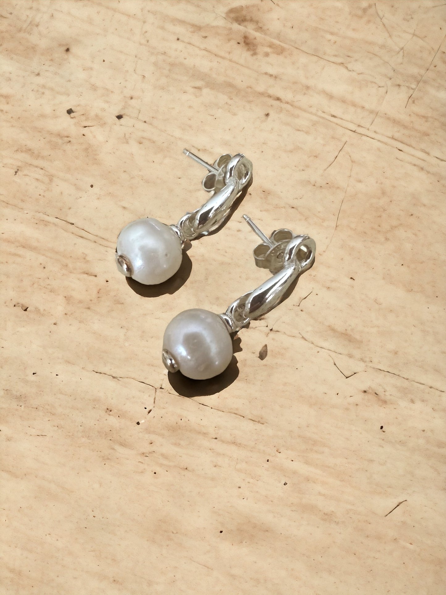 Hanging Post Pearl Sterling Silver Earrings
