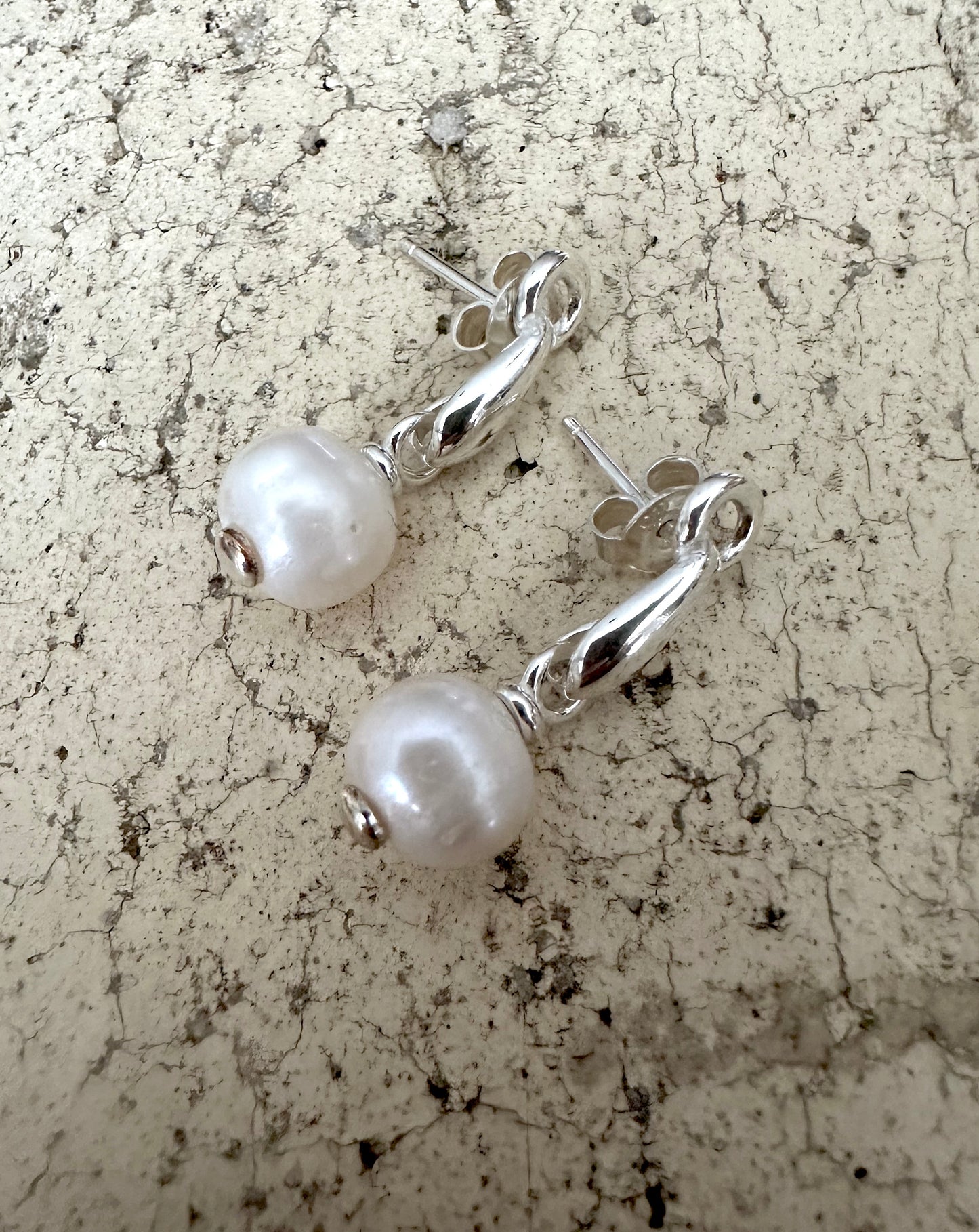 Hanging Post Pearl Sterling Silver Earrings