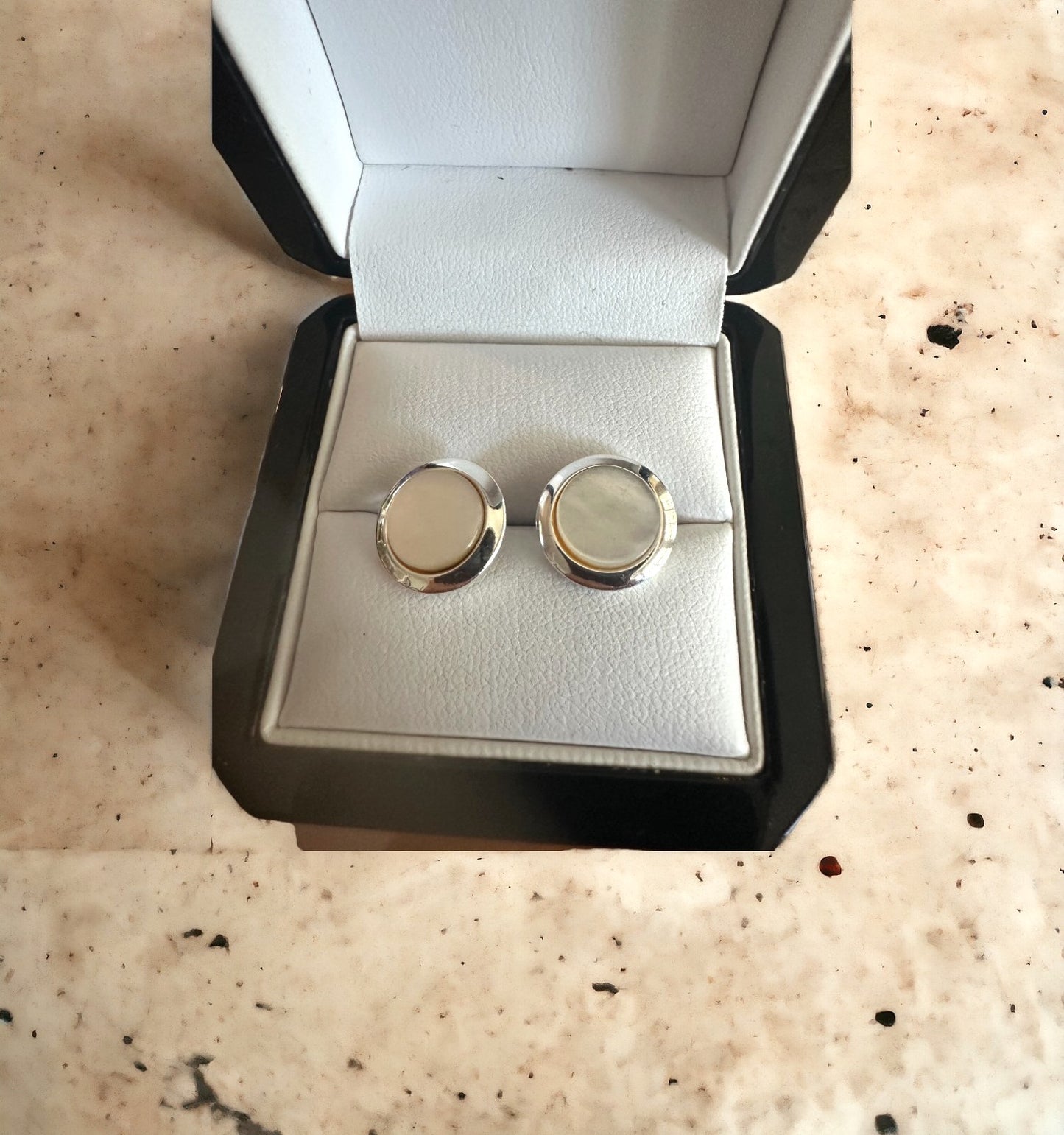 Round Mother of Pearl Sterling Silver Post Earrings