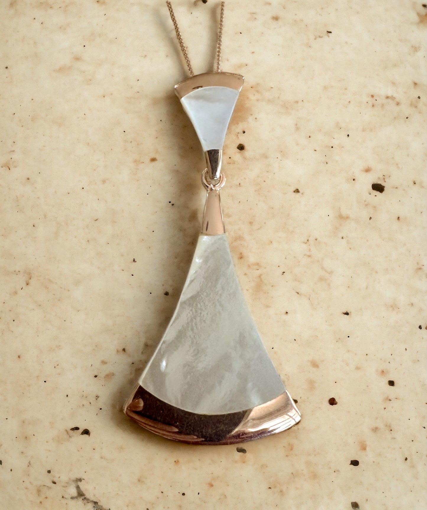 Rose Gold Over Sterling White Mother of Pearl 2 Parts Triangular Necklace