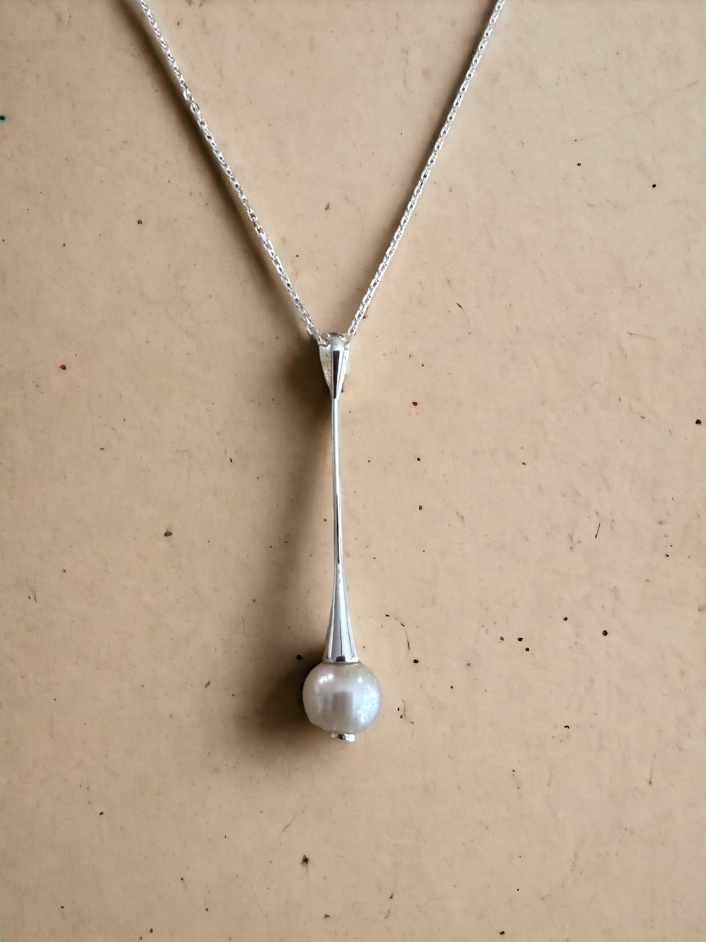 Long Soldered Pearl Sterling Silver Necklace
