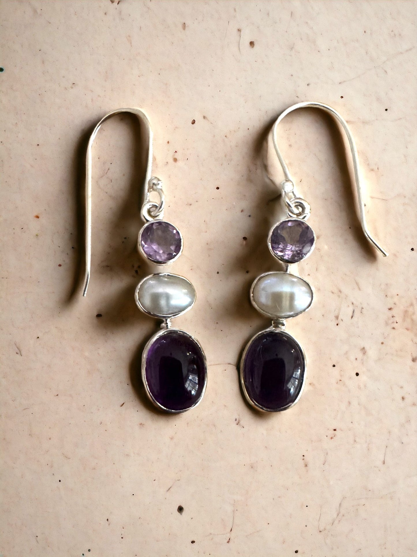 Amethyst Pearl & Purple Oval Sterling Silver Earrings
