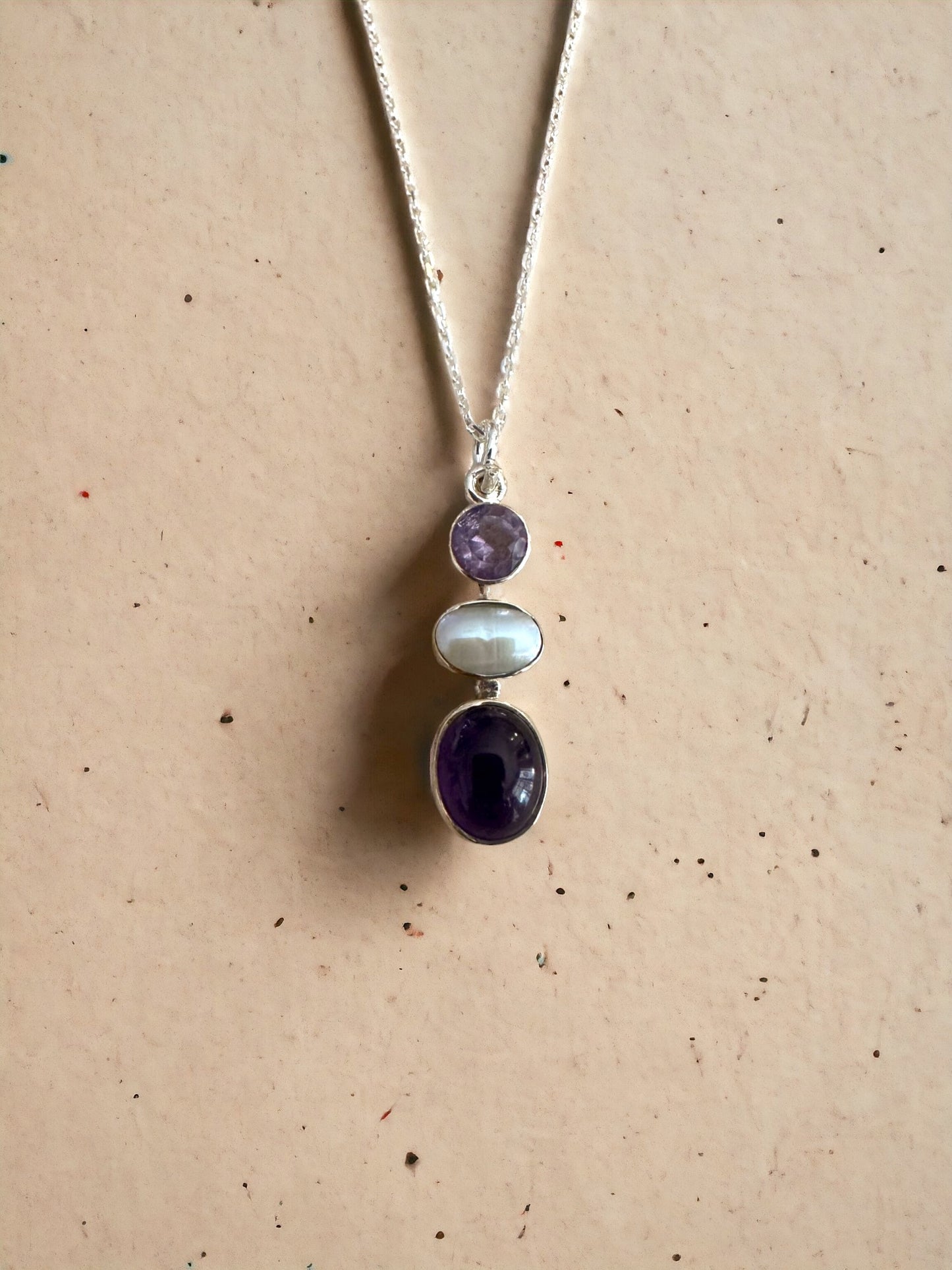 Amethyst Pearl Oval Sterling Necklace