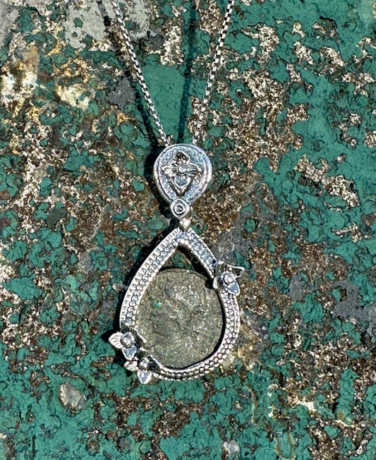 Ancient Roman Coin Flowers Sterling Silver Necklace