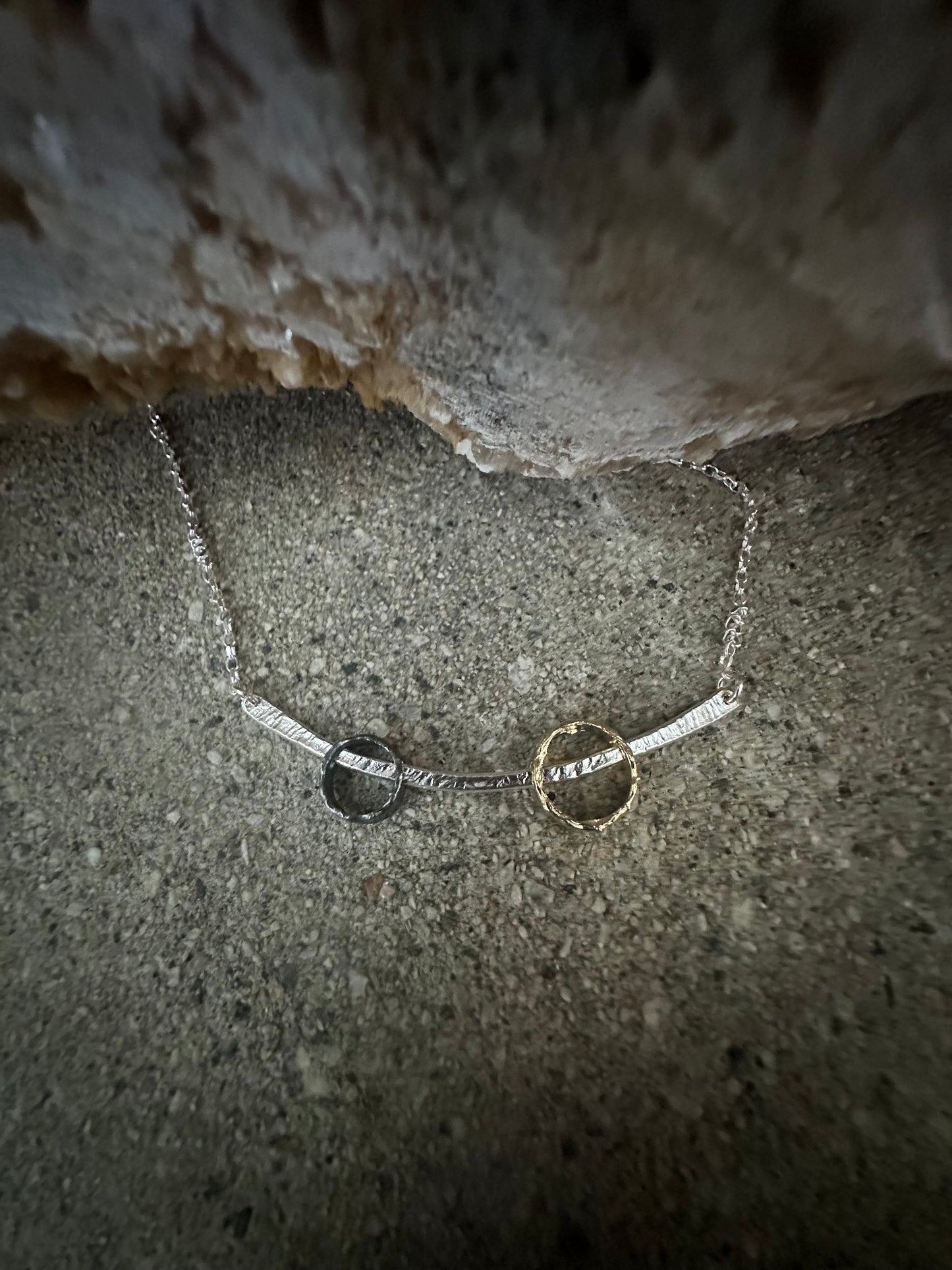 Silver Wire & Gold Plated & Oxidized Circles Sterling Silver Necklace