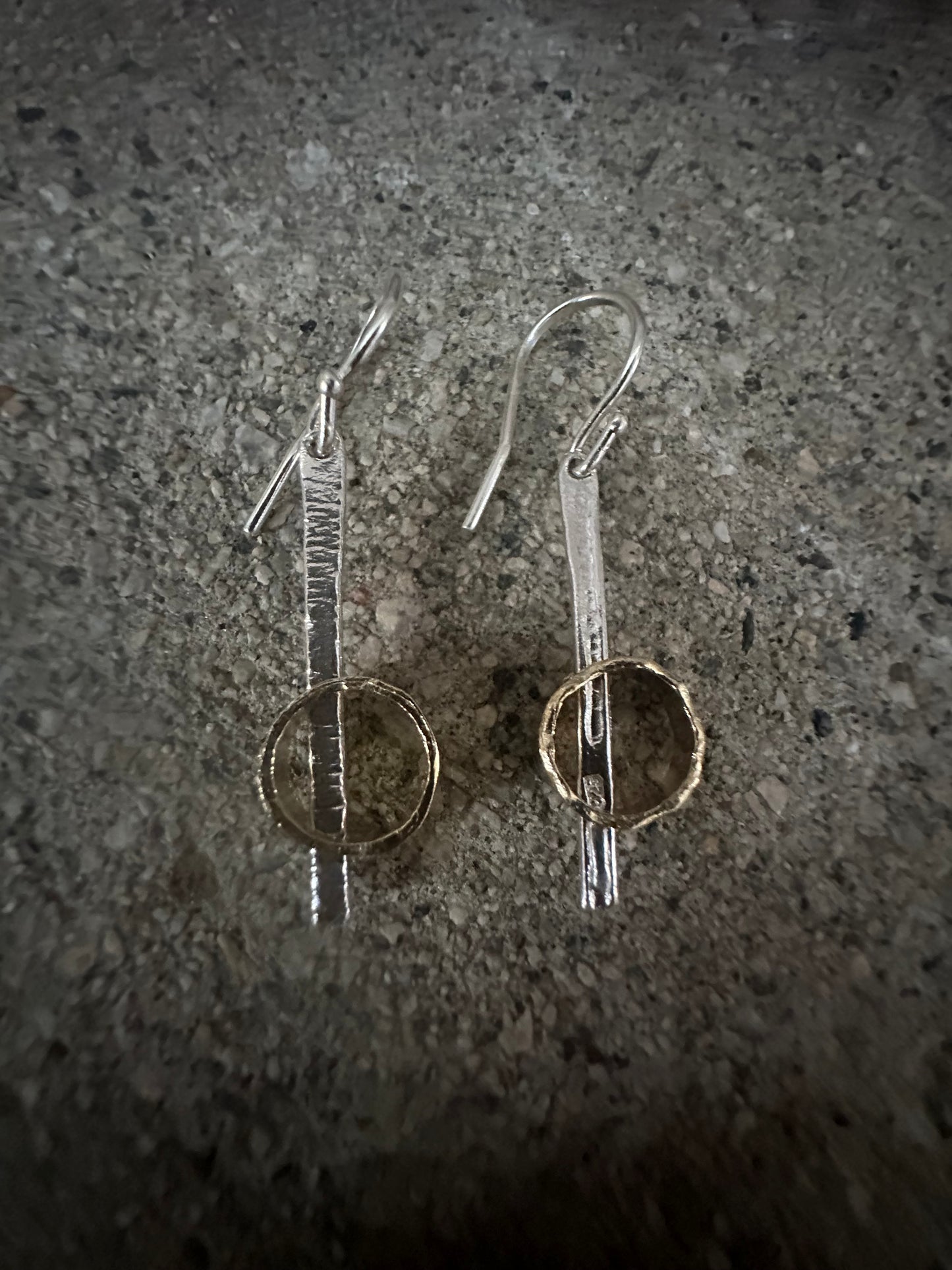 Gold Plated Loop & Sterling Silver Stick Earrings