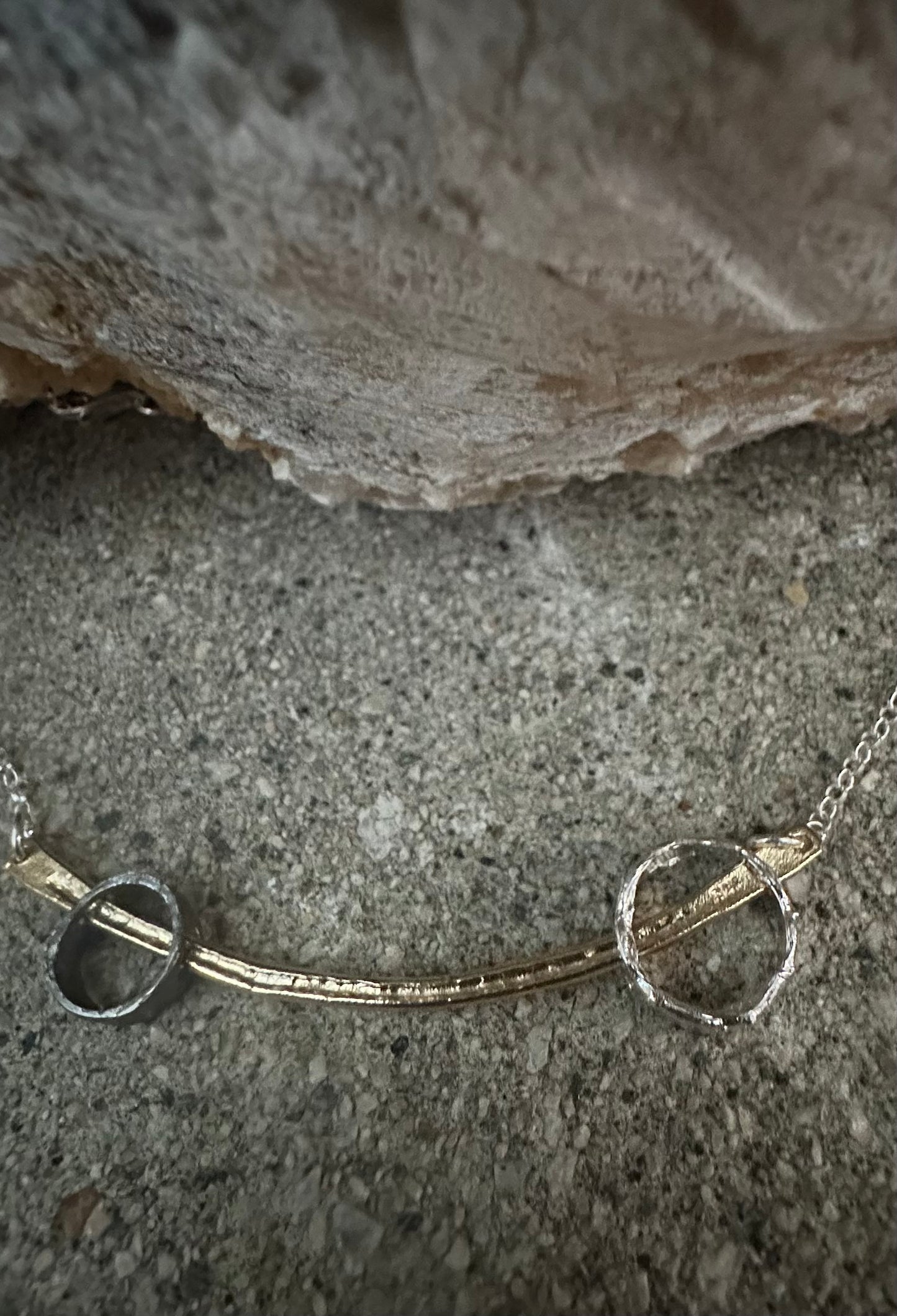 Gold Plated Wire & Gold Plated Oxidized & Sterling Circles Sterling Silver Necklace