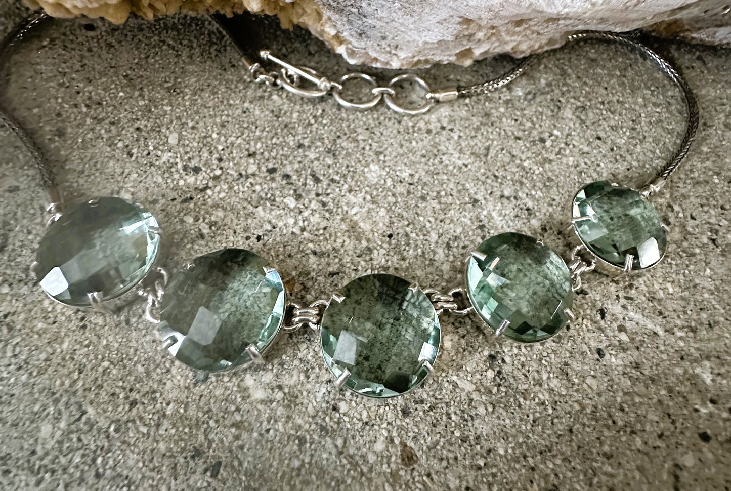Green Obsidian Faceted 5 Pieces Sterling Silver Necklace