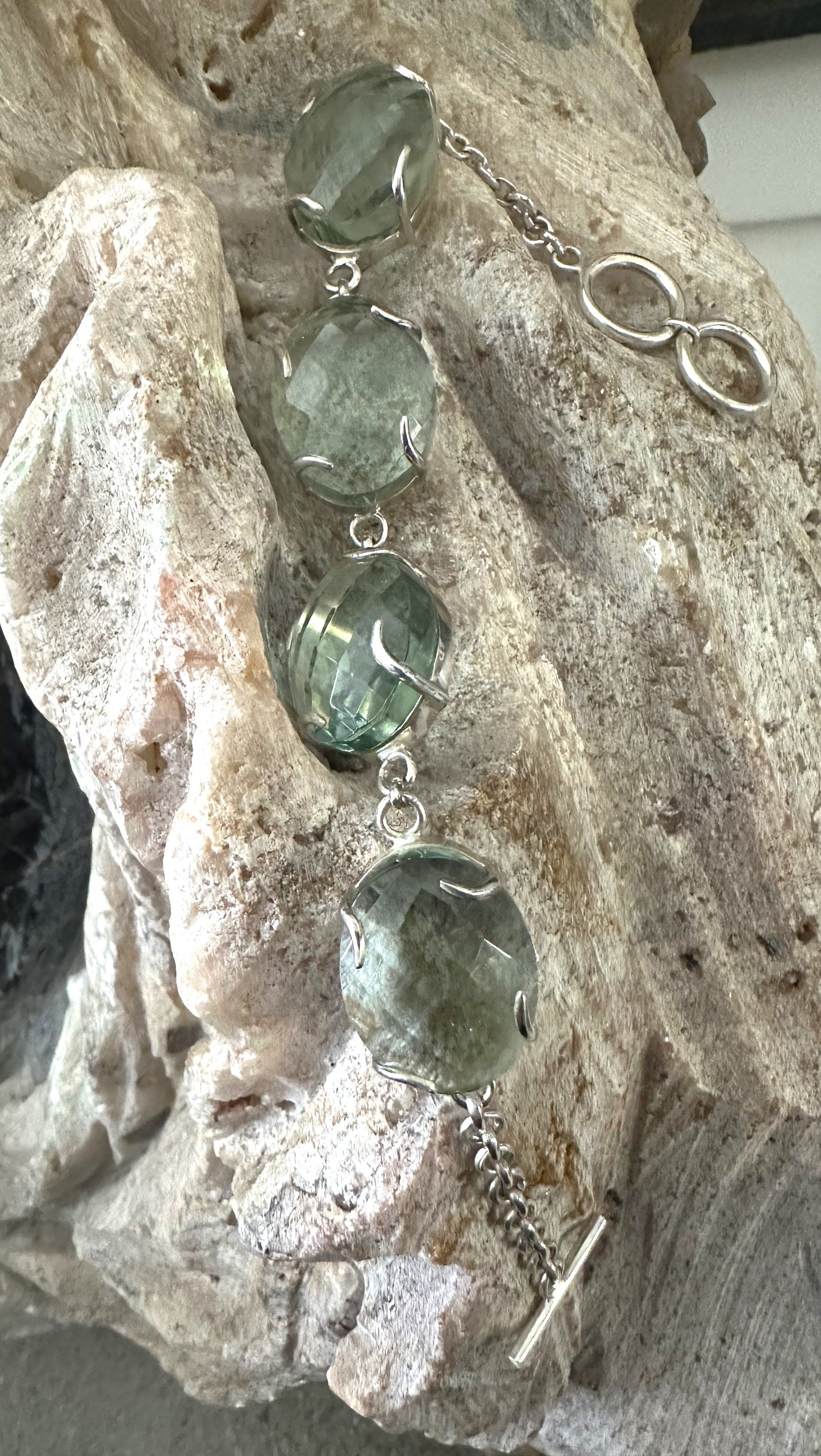 Green Obsidian Faceted Oval Sterling Silver Bracelet