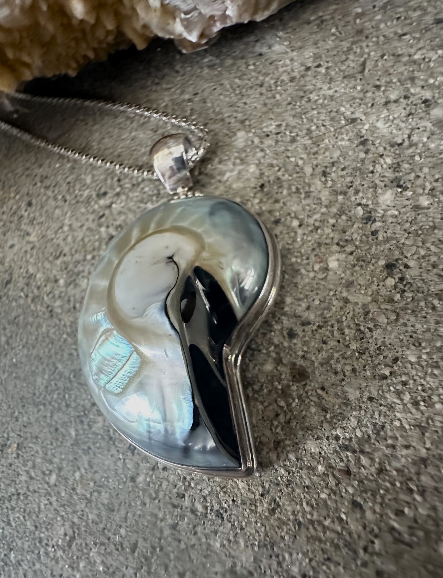 Big Gray Mabe Pearl Sterling Silver Necklace