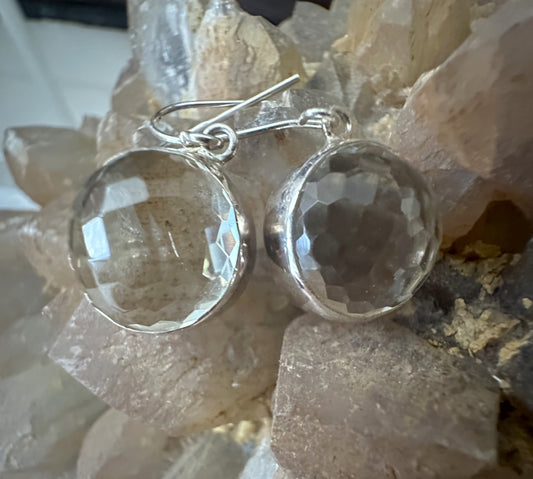 Light Green Obsidian Faceted Round Sterling Silver Earrings