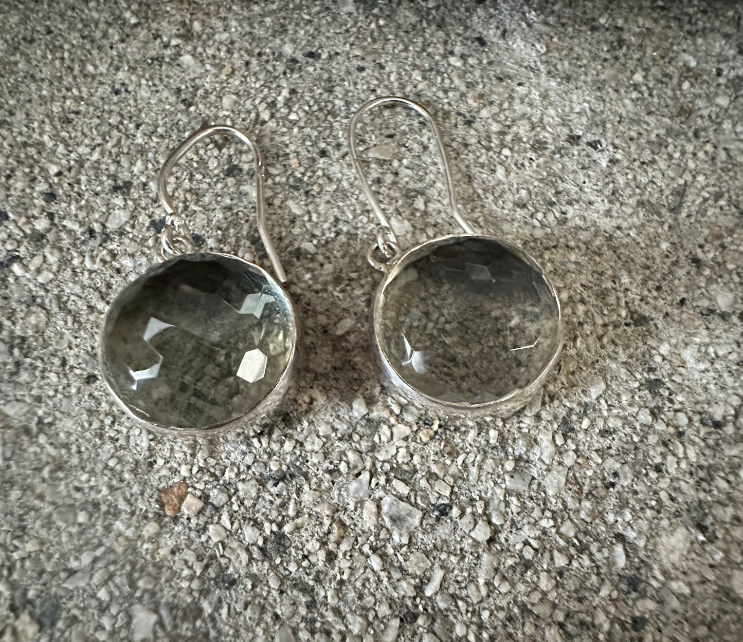 Light Green Obsidian Faceted Round Sterling Silver Earrings