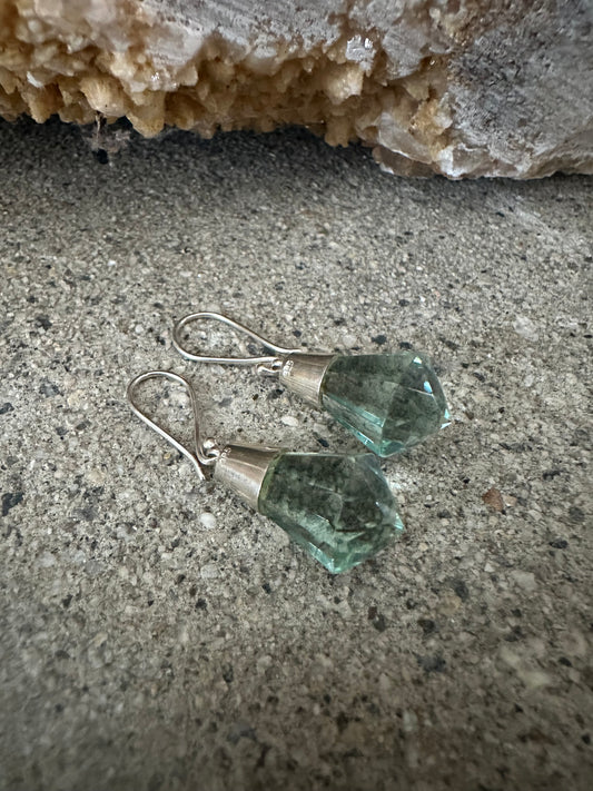 Green Obsidian Teardrop Sterling Silver Earrings