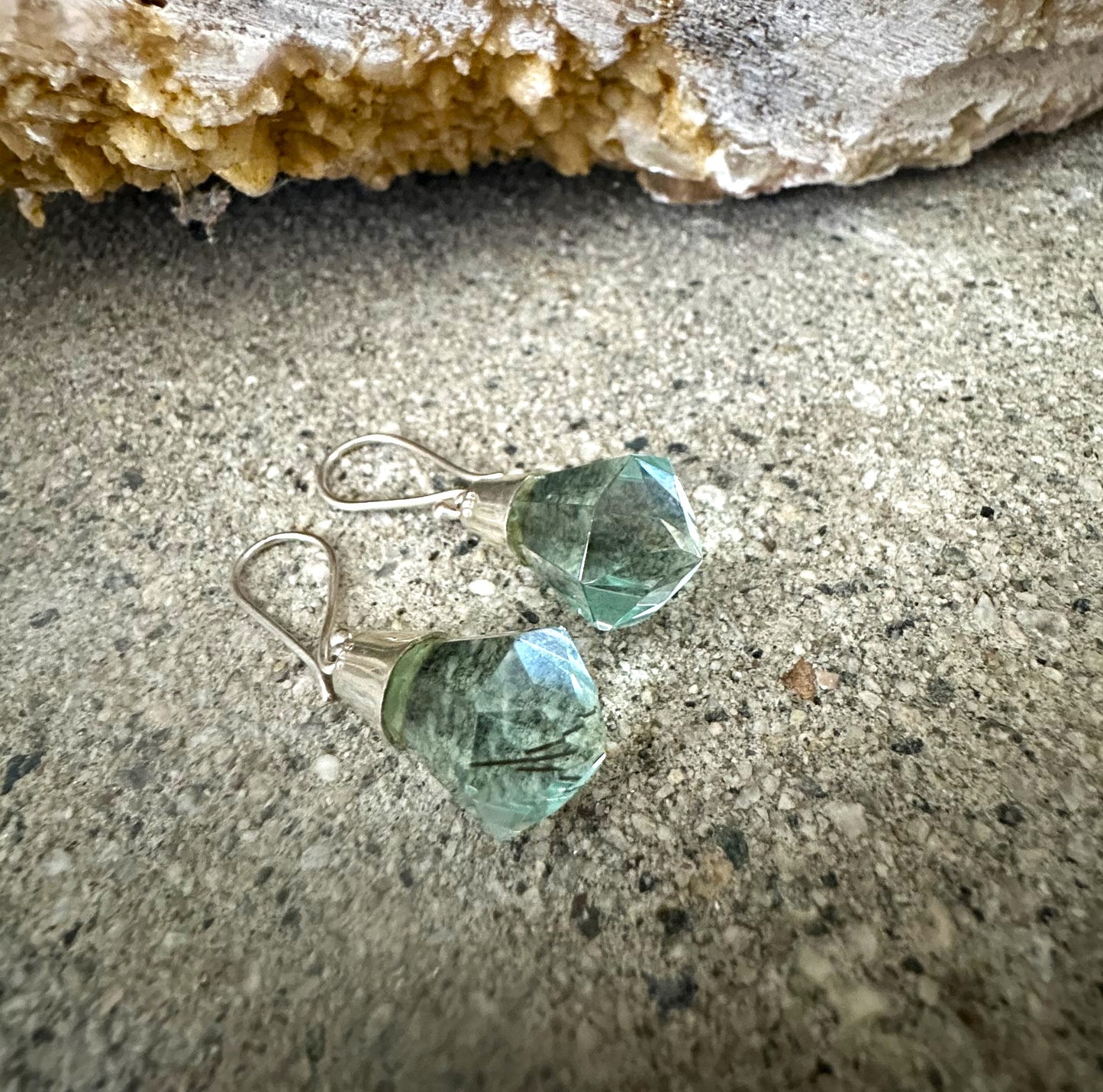 Green Obsidian Teardrop Sterling Silver Earrings
