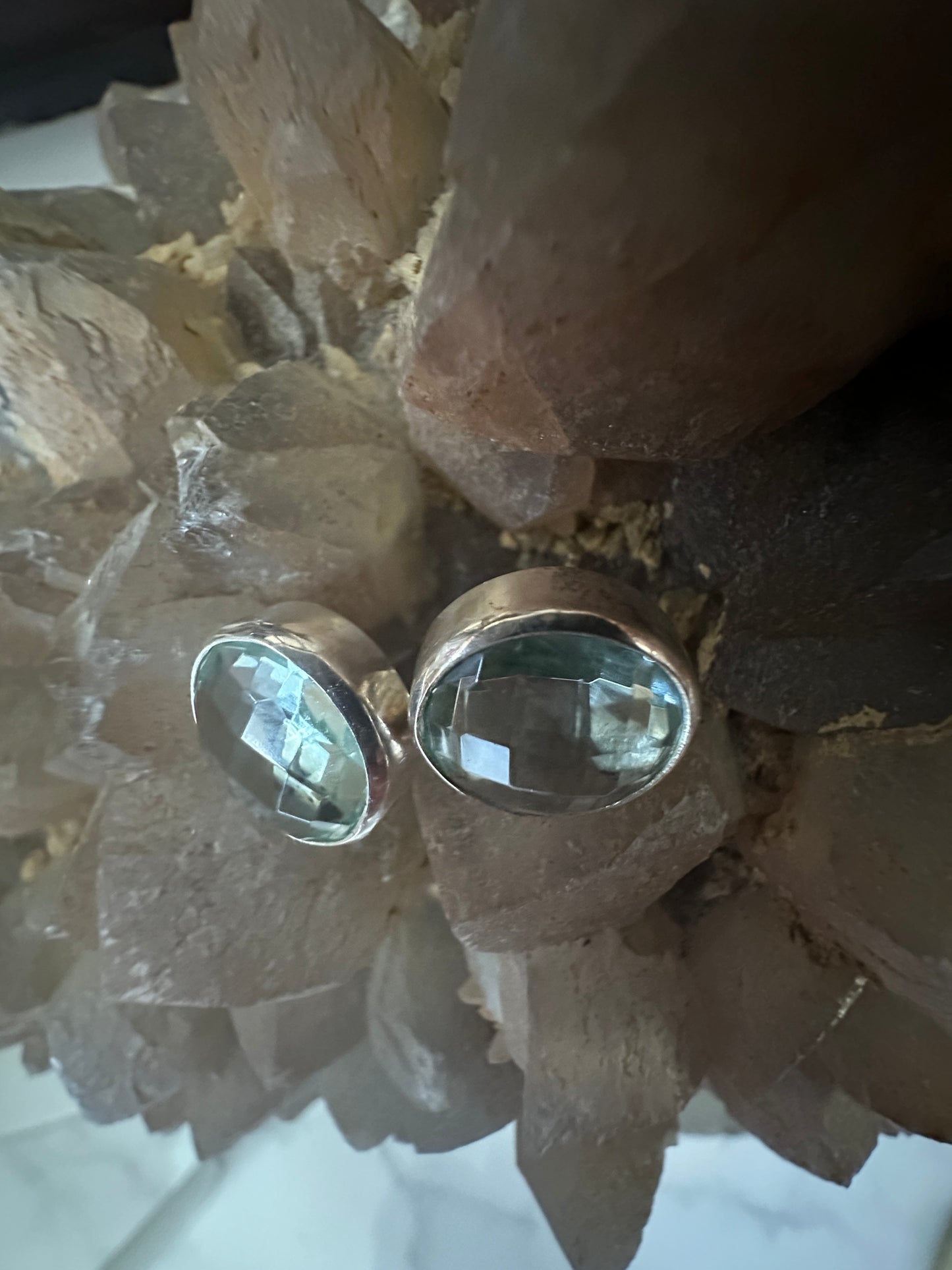 Green Obsidian Faceted Round Sterling Silver Post Earrings