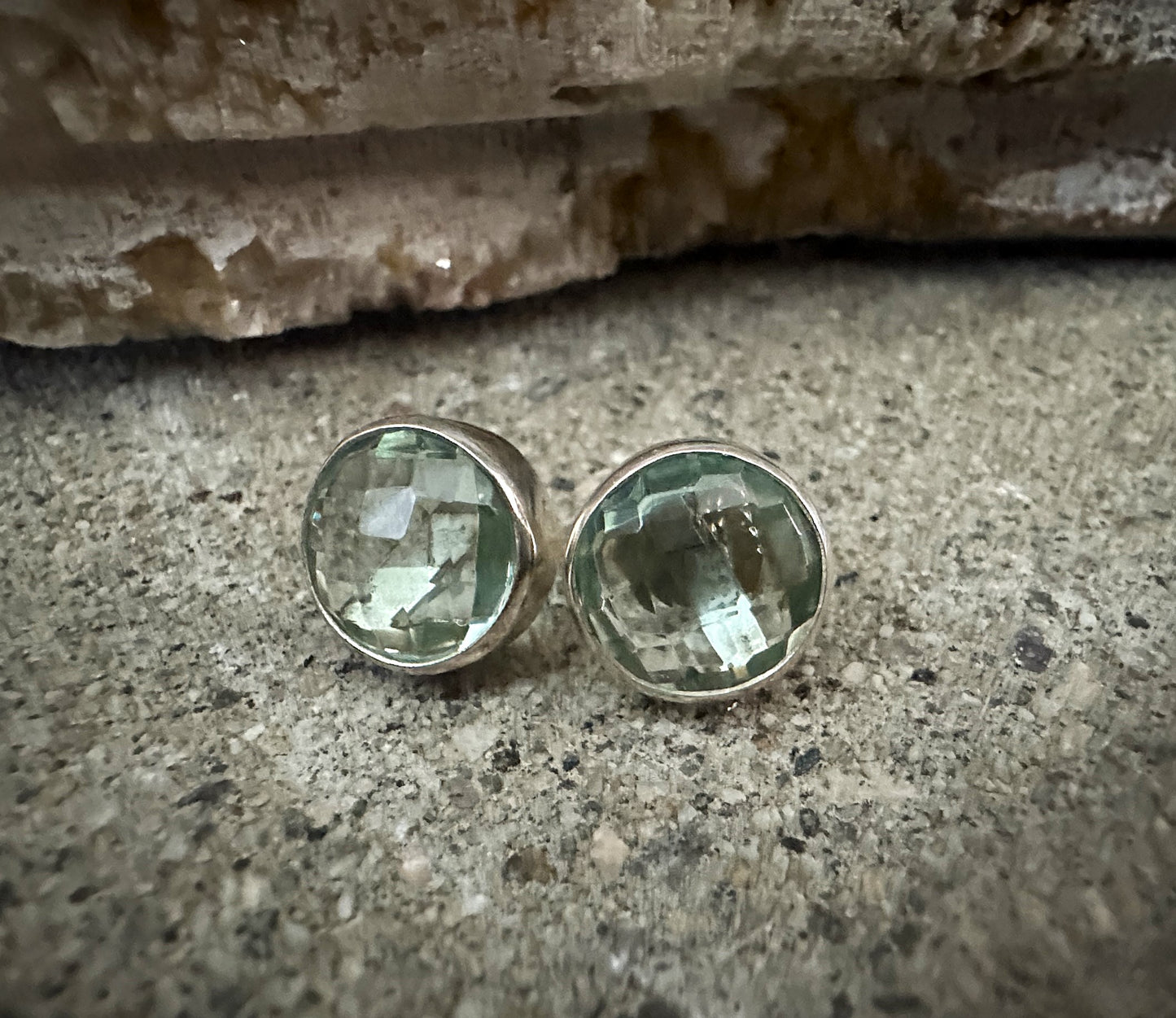 Green Obsidian Faceted Round Sterling Silver Post Earrings