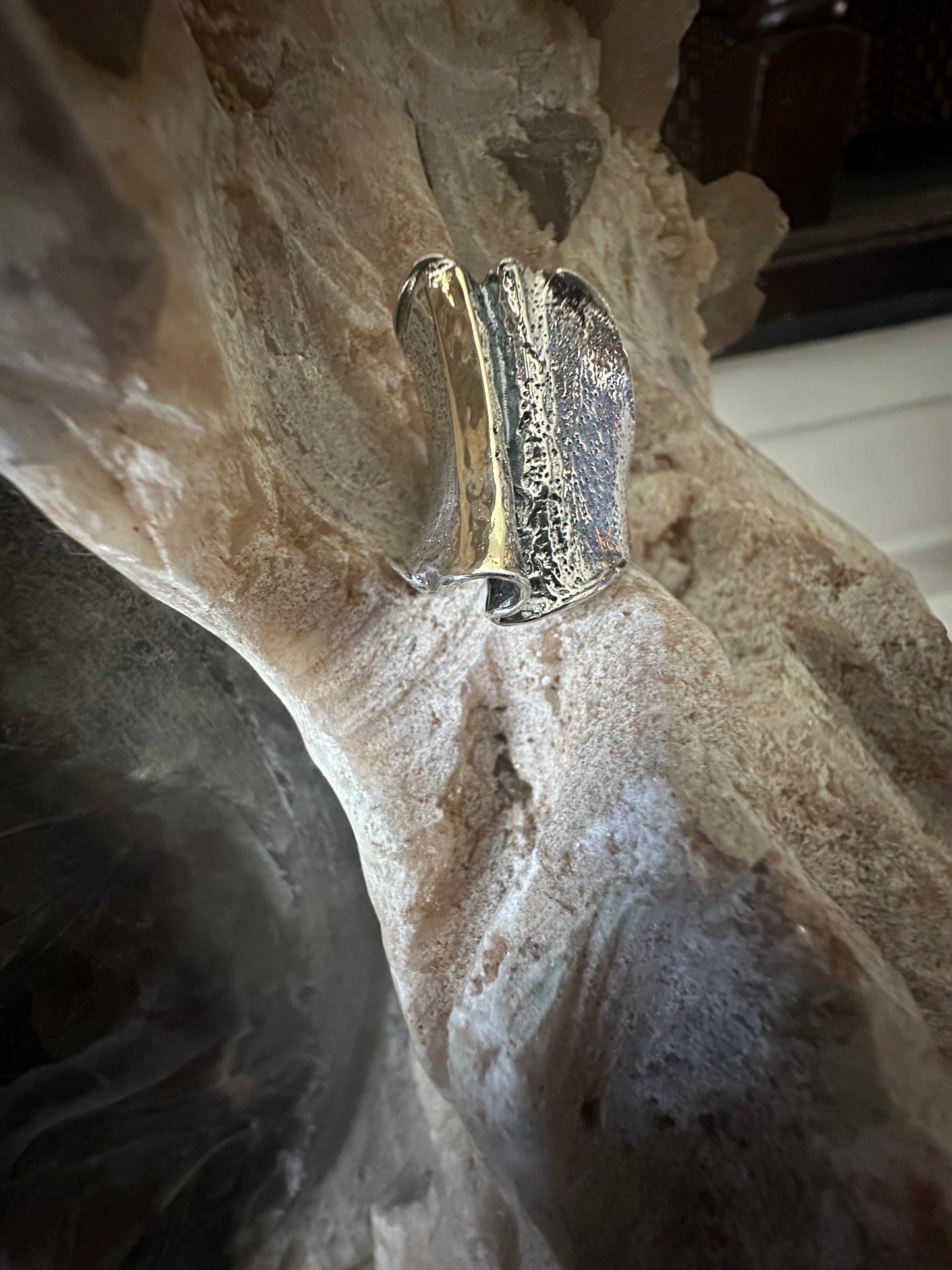 Solid Gold Column & Sterling Silver Ring