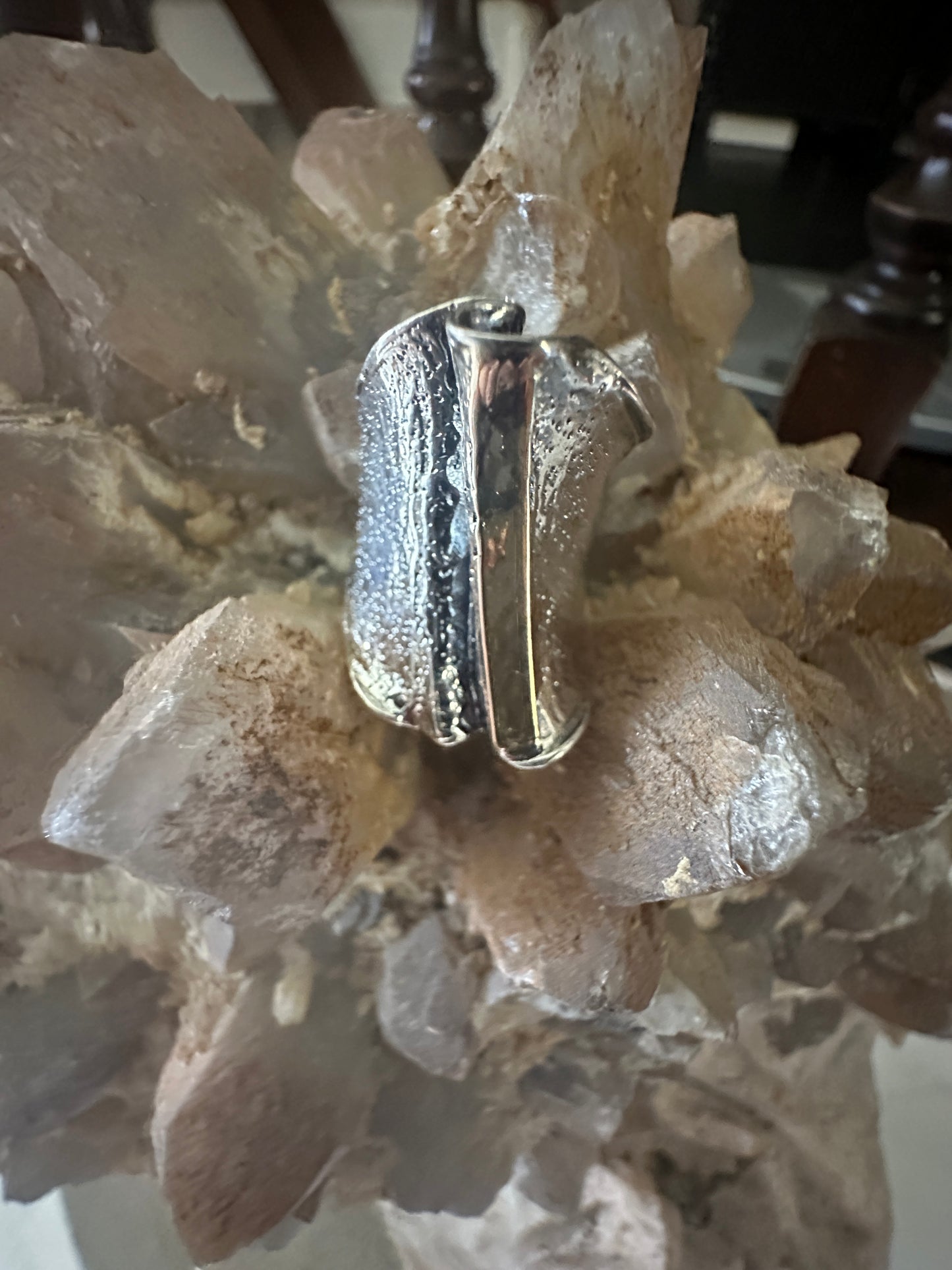 Solid Gold Column & Sterling Silver Ring