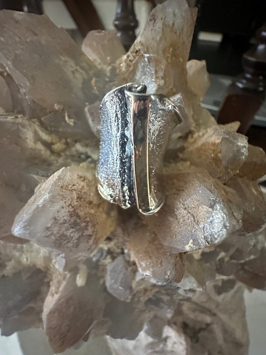 Solid Gold Column & Sterling Silver Ring