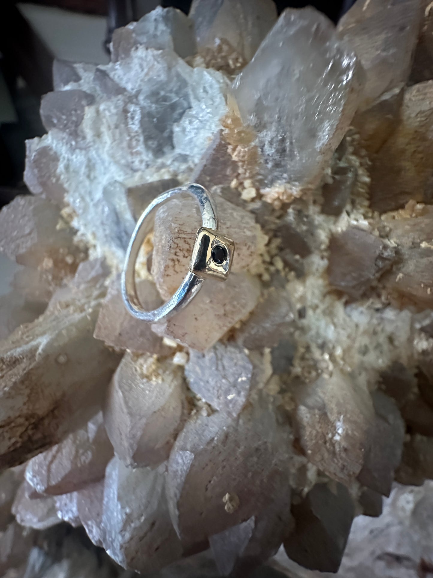 Square Sapphire Two Tone Gold & Sterling Silver Ring