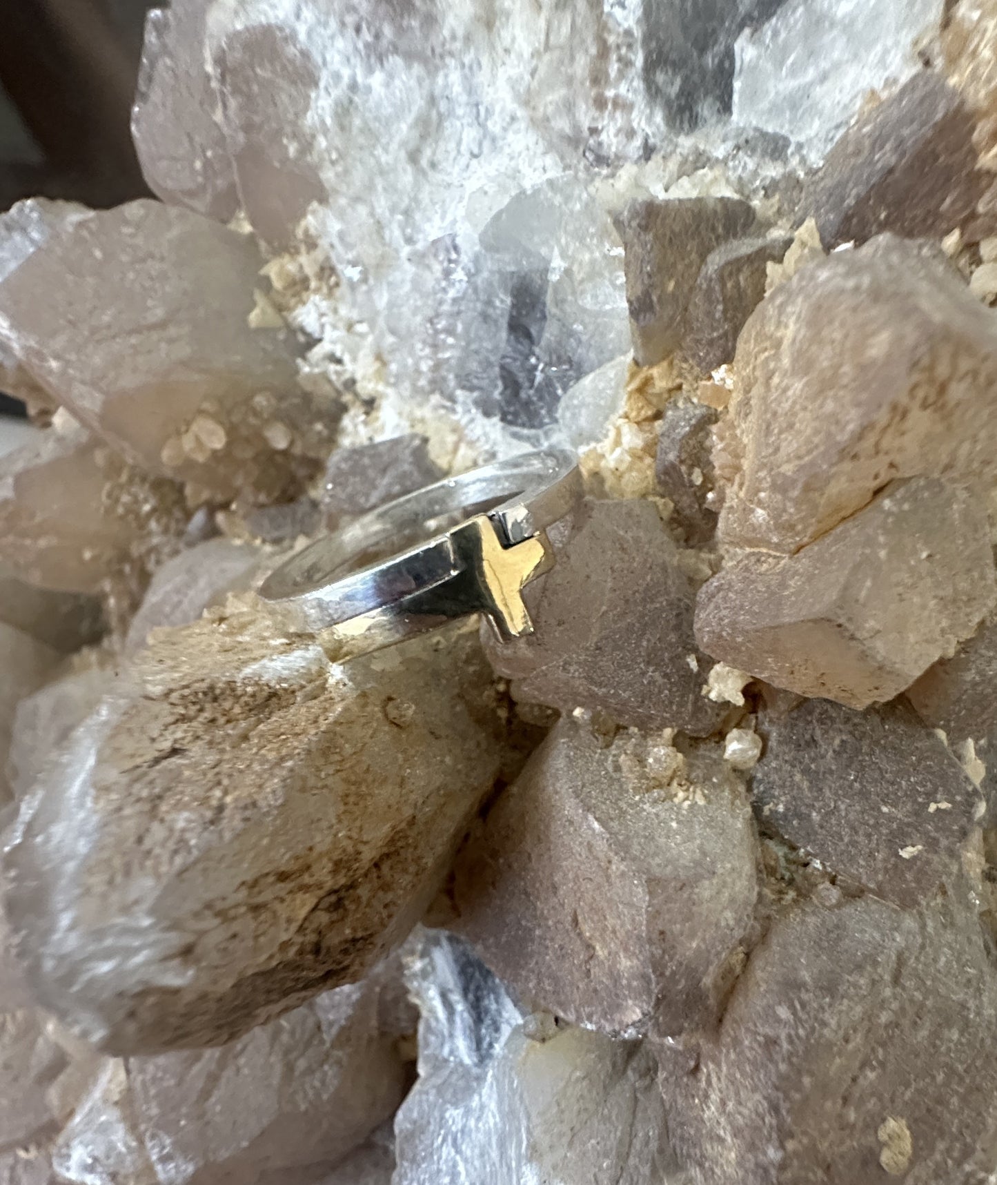 Gold & Sterling Silver Cross Ring