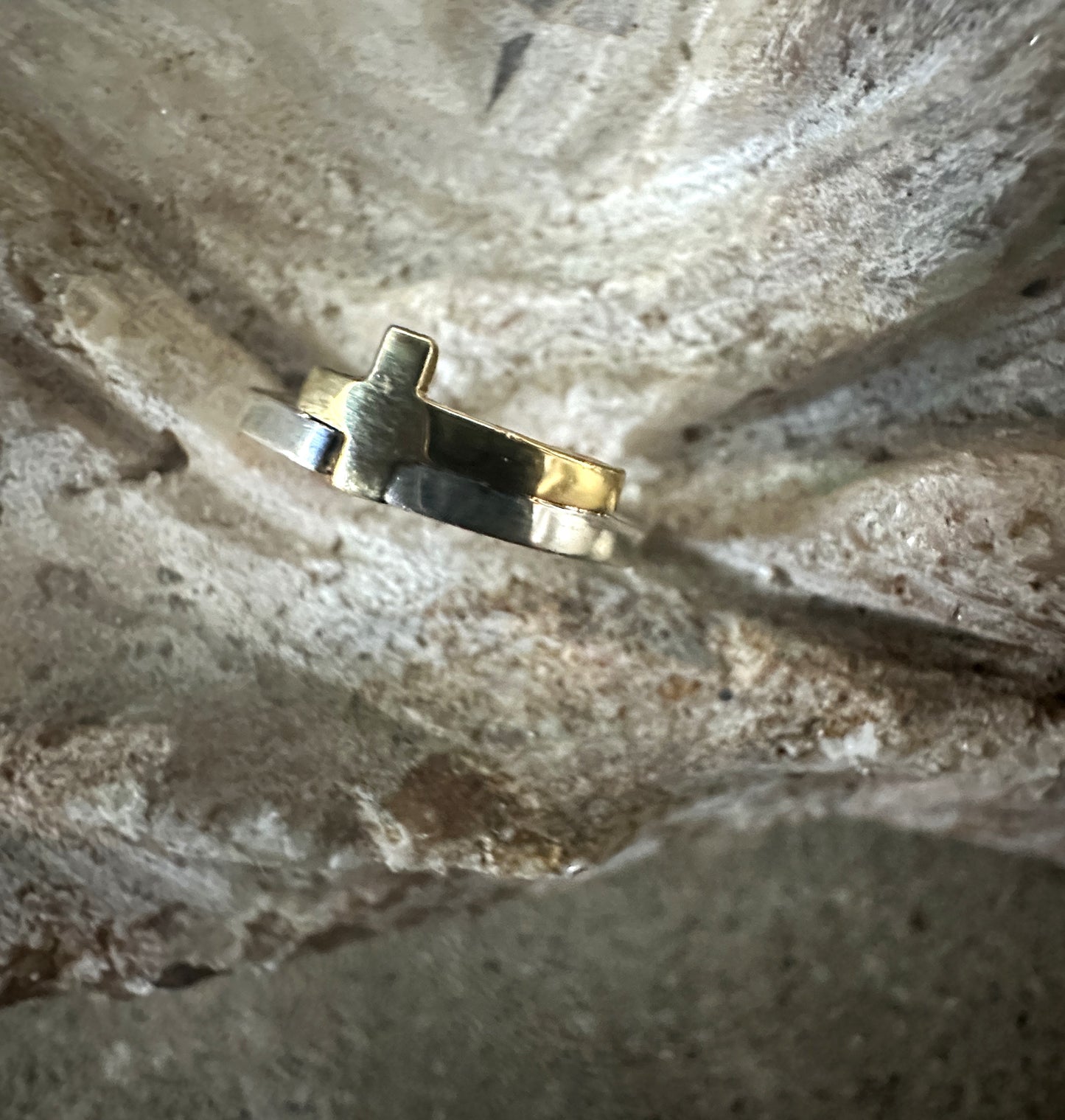 Gold & Sterling Silver Cross Ring