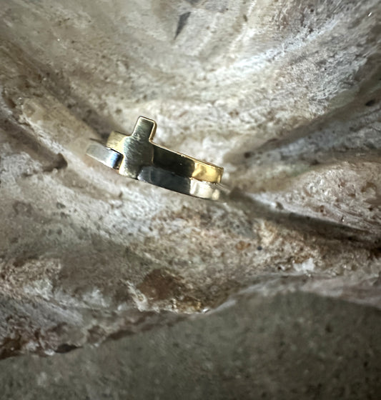Gold & Sterling Silver Cross Ring