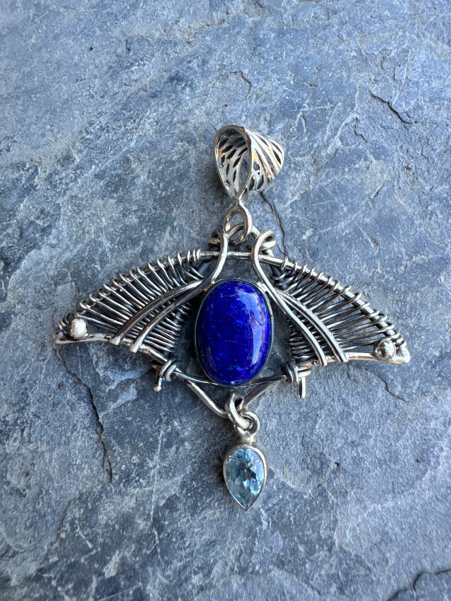 Bird Wings of Lapis & Blue Topaz Necklace