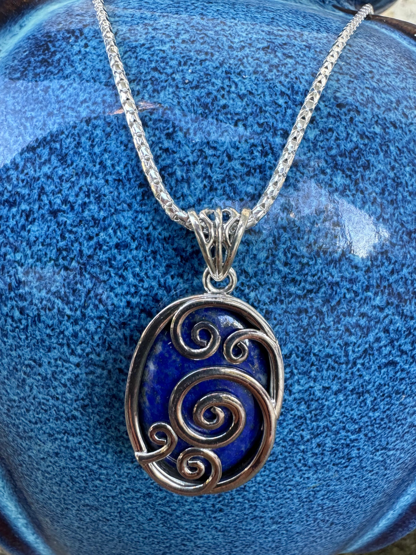 Oval Spiral Lapis Necklace