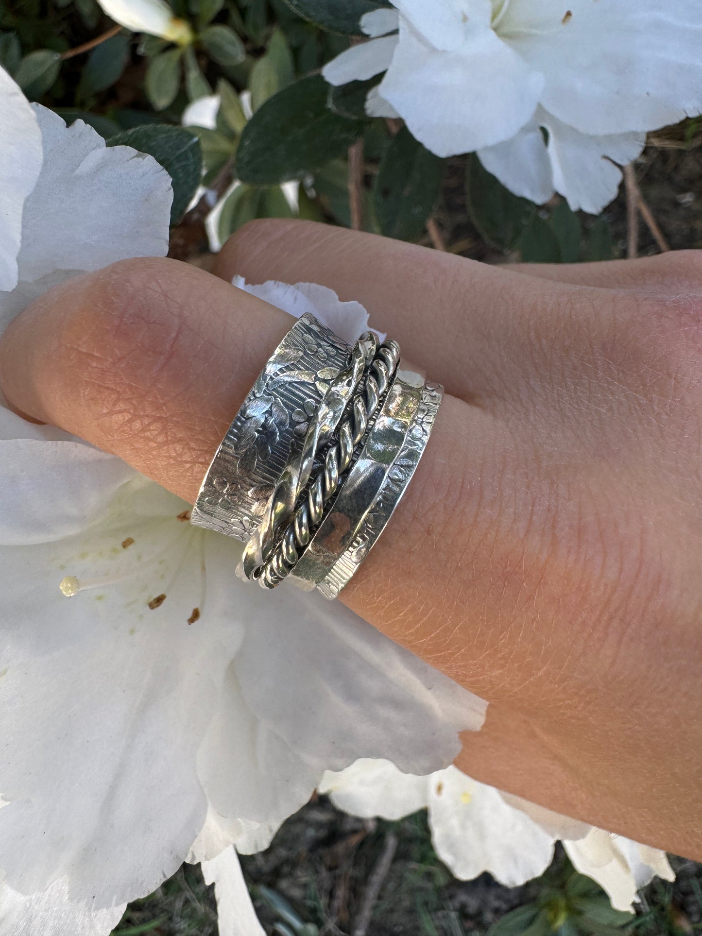 Triple Twist Flowers Sterling Ring