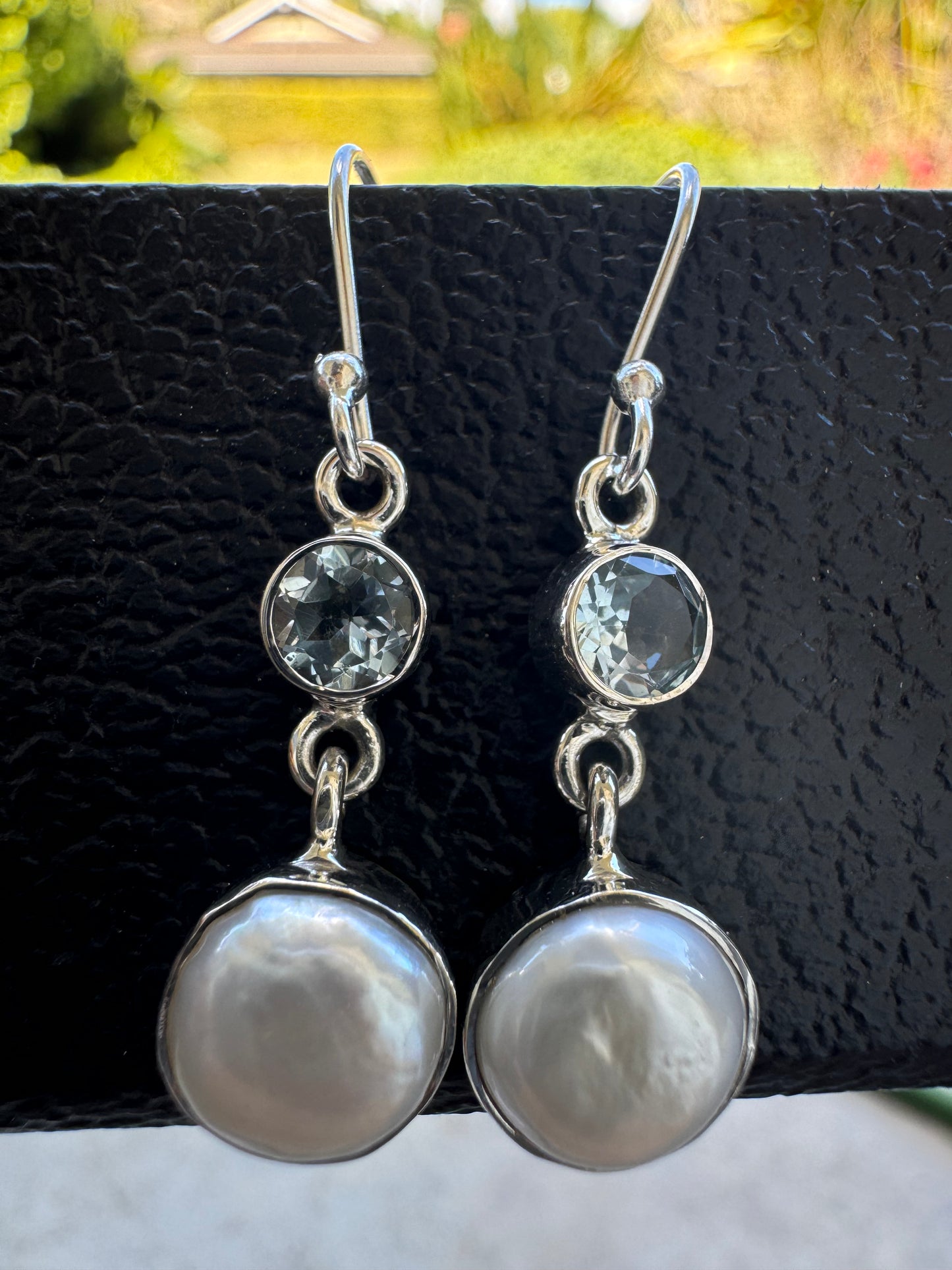 Pearl & Blue Topaz Earrings