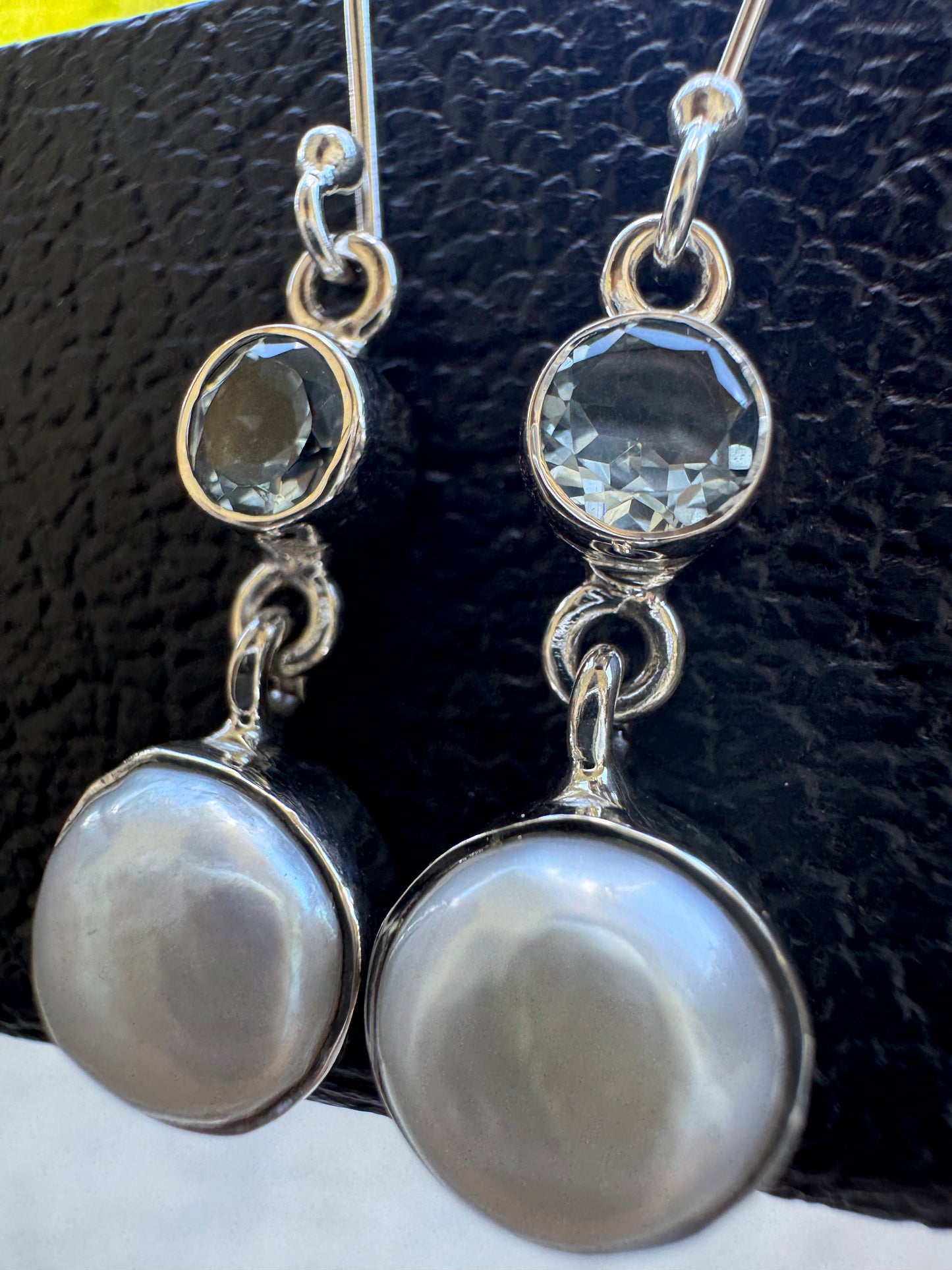 Pearl & Blue Topaz Earrings