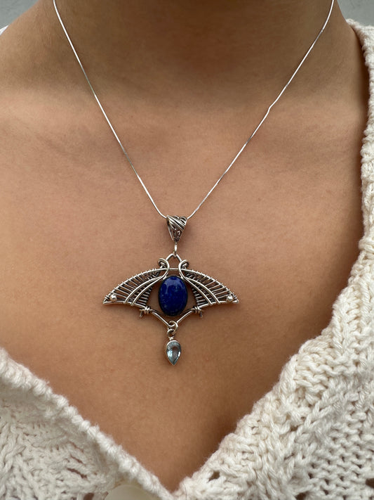 Bird Wings of Lapis & Blue Topaz Necklace