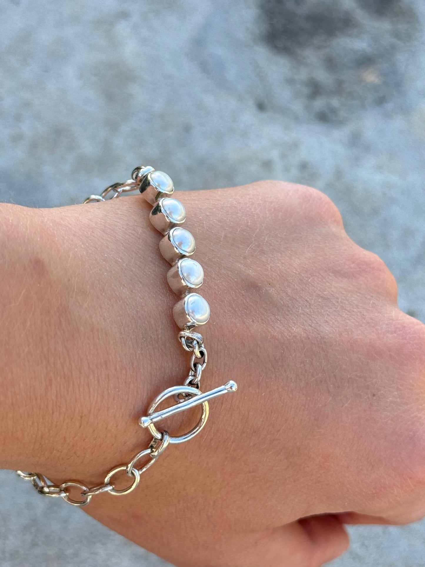 Elegant Pearl Toggle Charm Bracelet