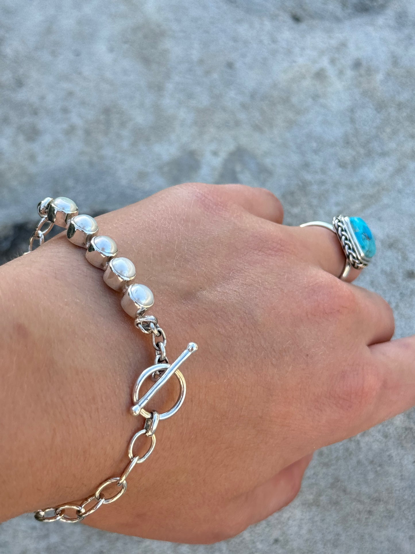 Elegant Pearl Toggle Charm Bracelet