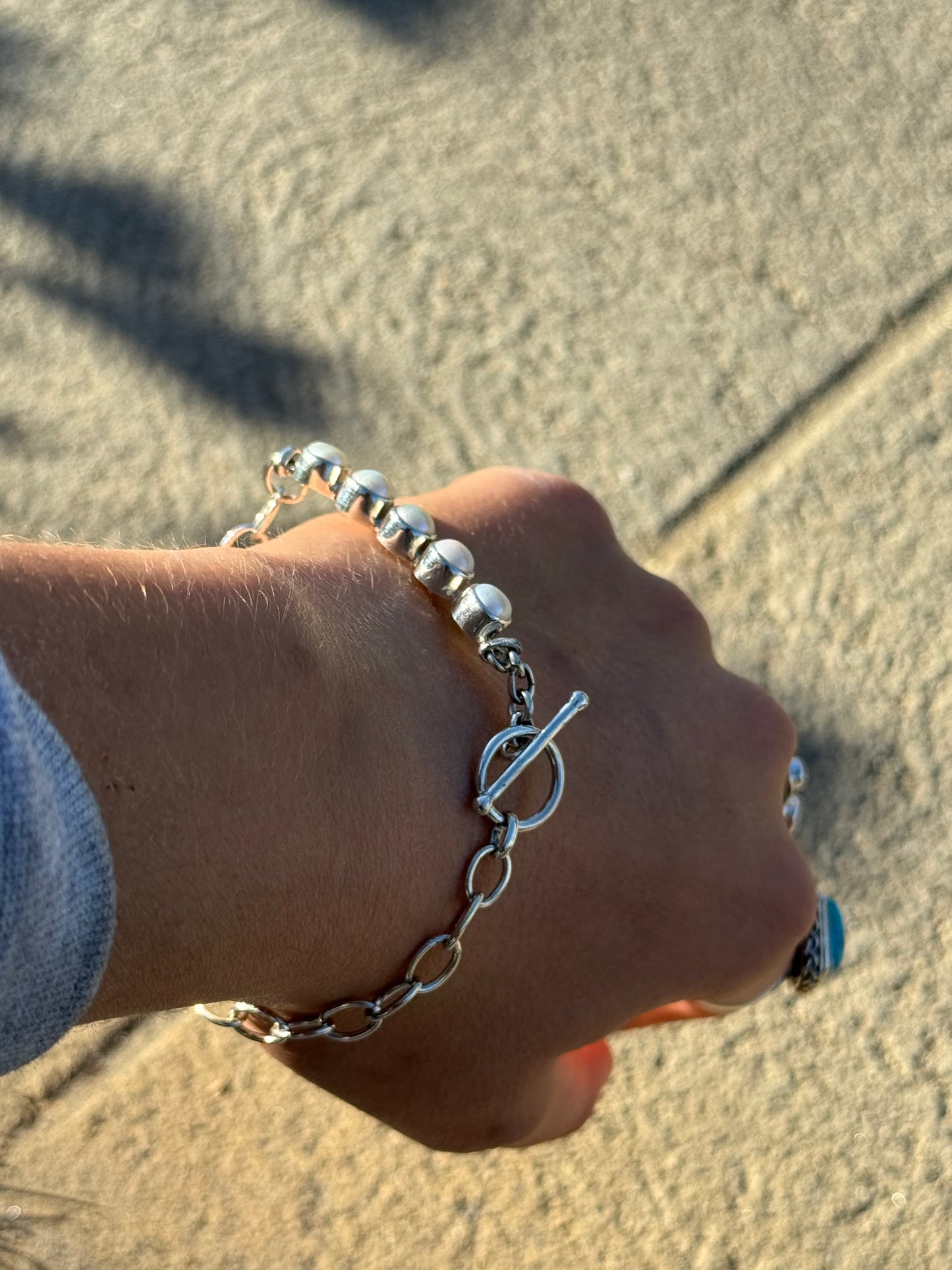 Elegant Pearl Toggle Charm Bracelet