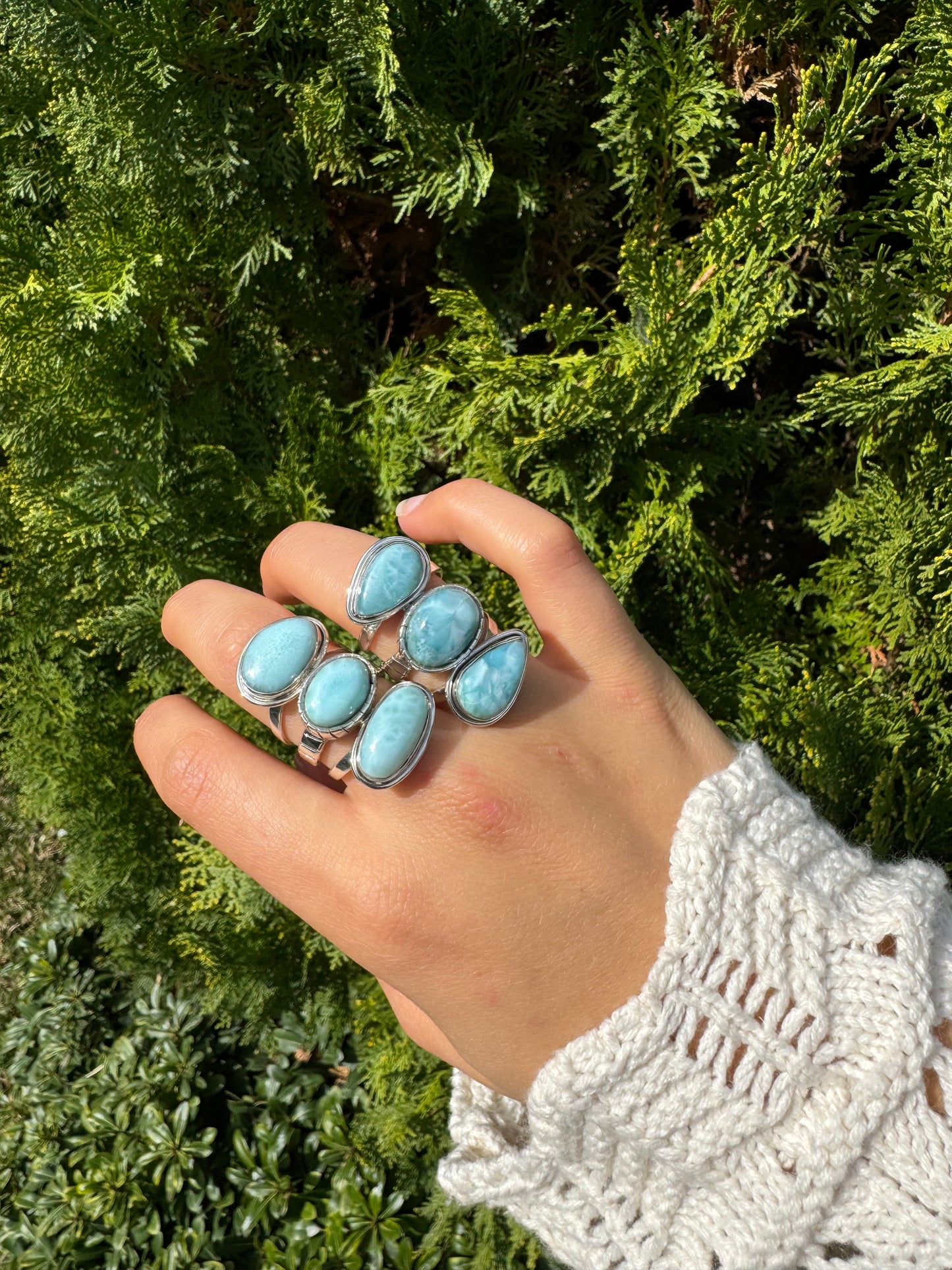 3 Larimar Stones Sterling Silver Ring