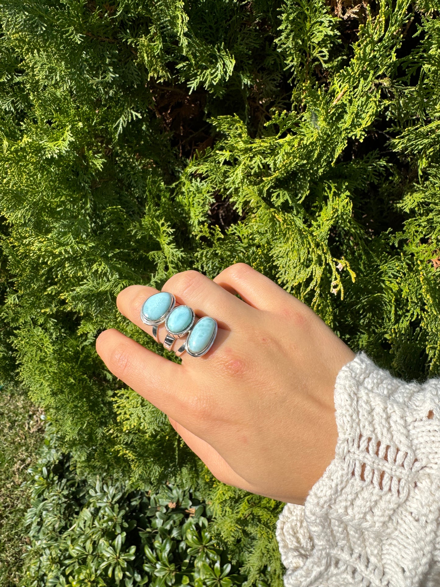 3 Larimar Stones Sterling Silver Ring